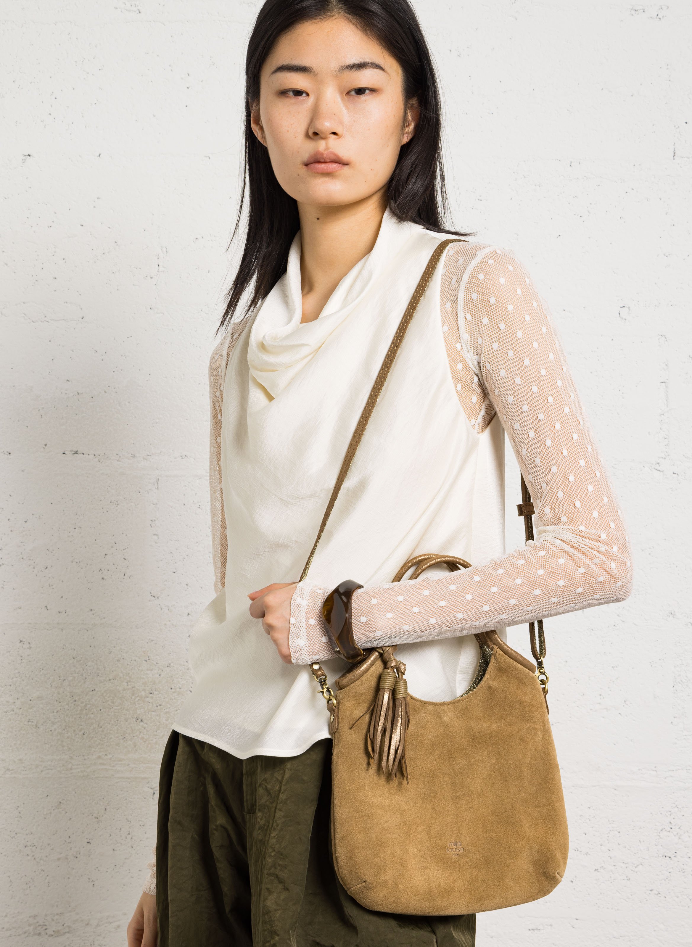 Sac à main en cuir velours  MILA LOUISE Marron