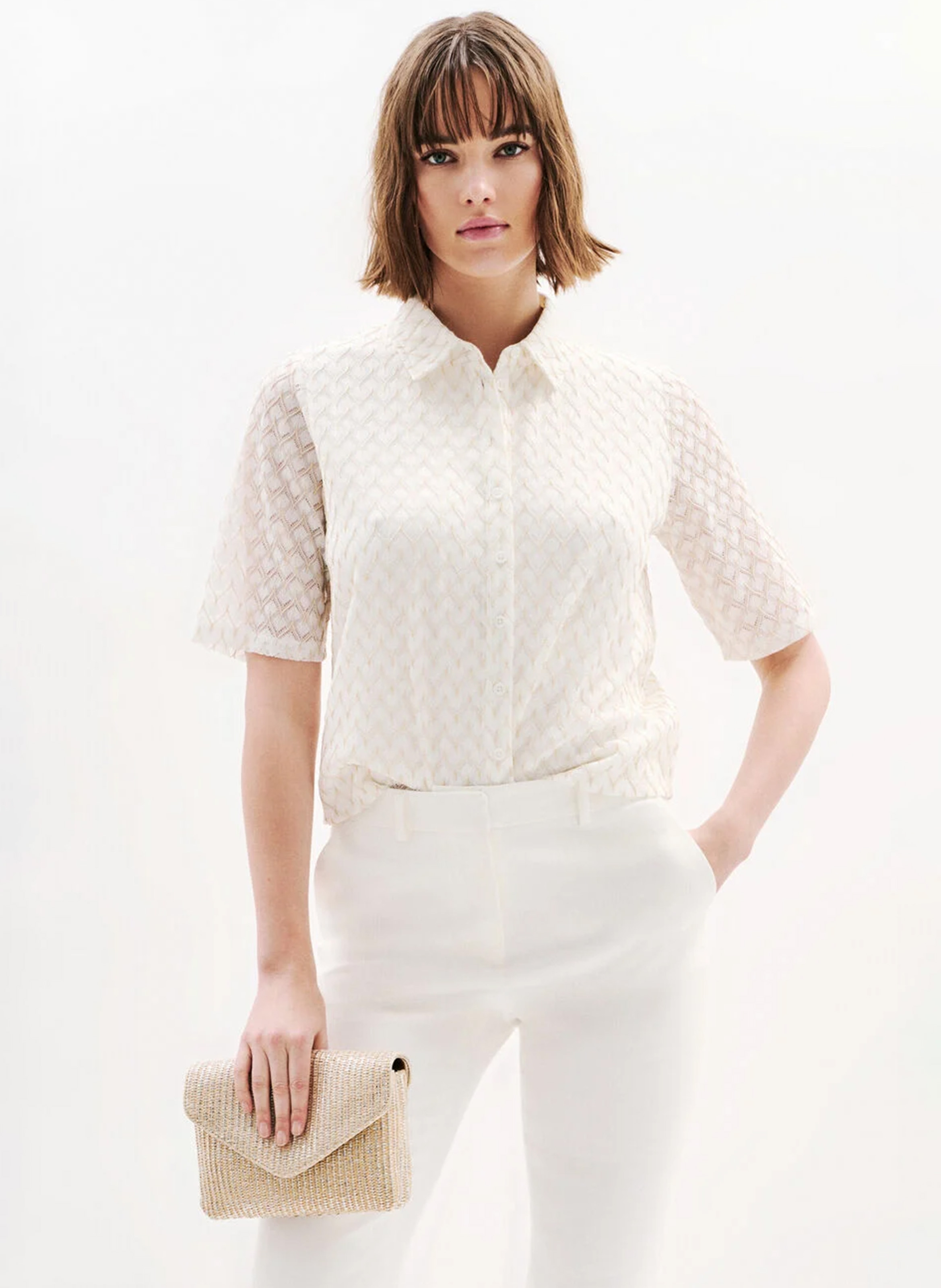 Top mit klassischem Kragen CAROLL Weiss