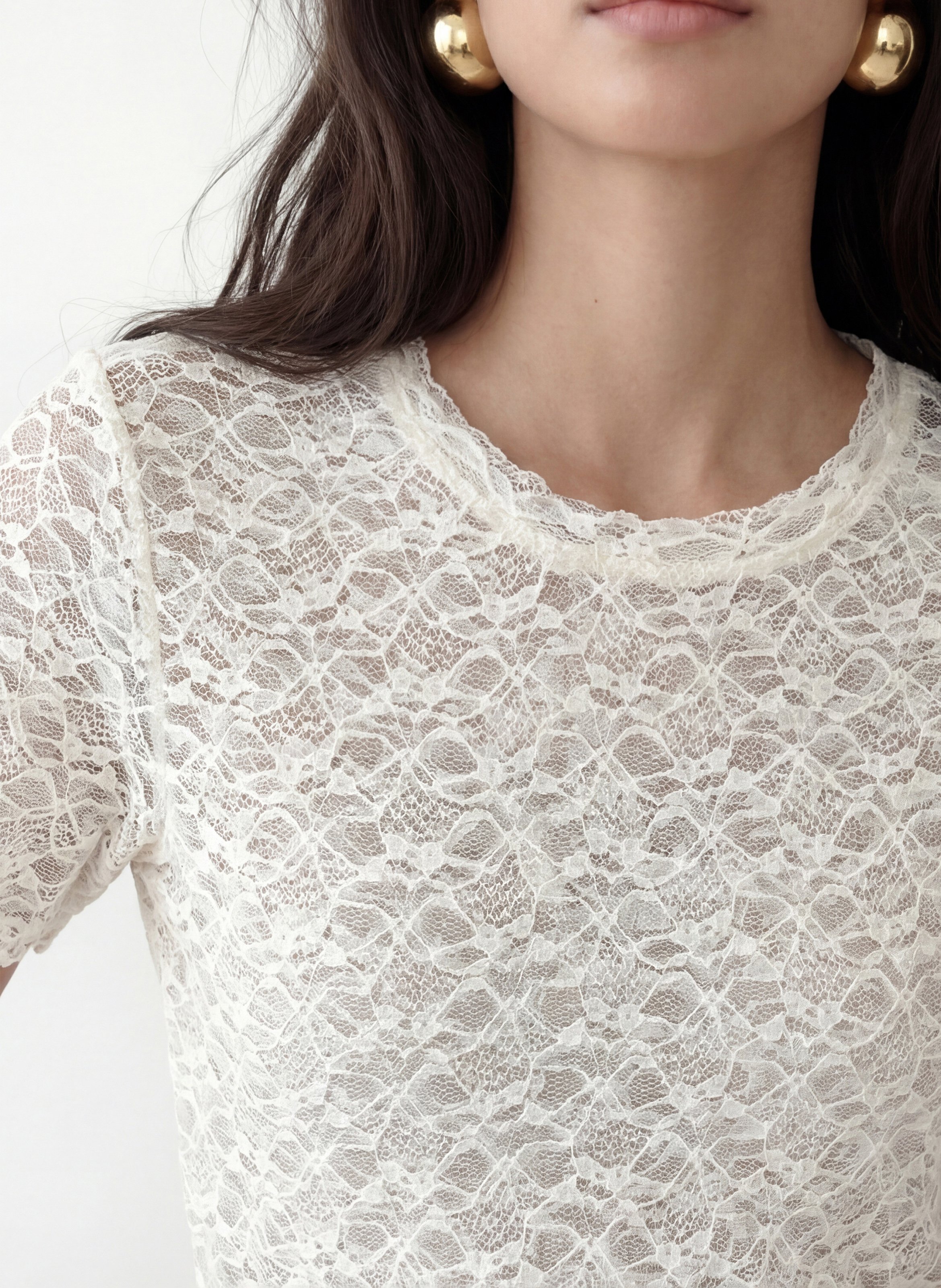 Kurzarm-Bluse aus floraler Spitze KOOKAI Weiss