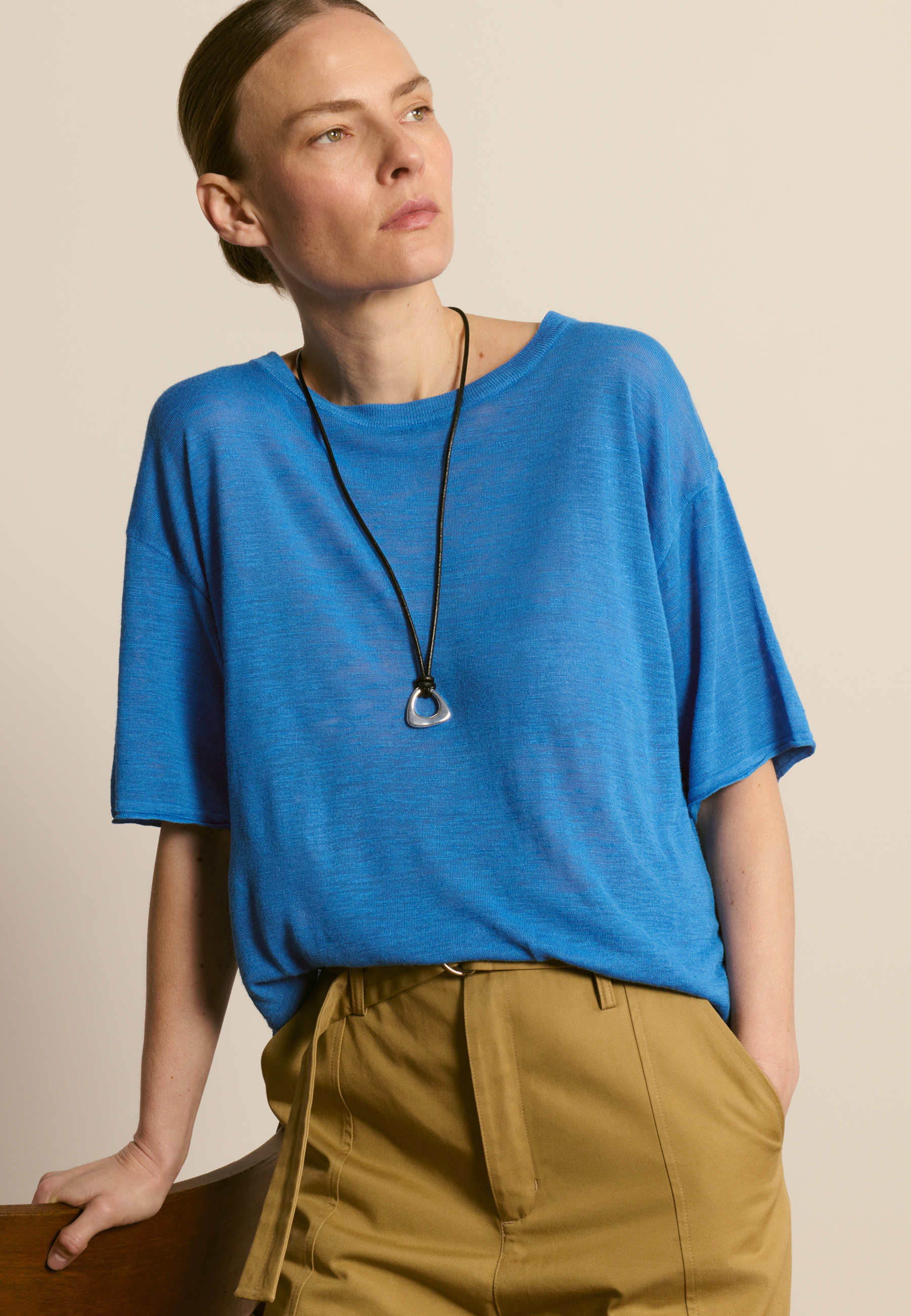 T-shirt col rond en lin flammé MAISON MONTAGUT