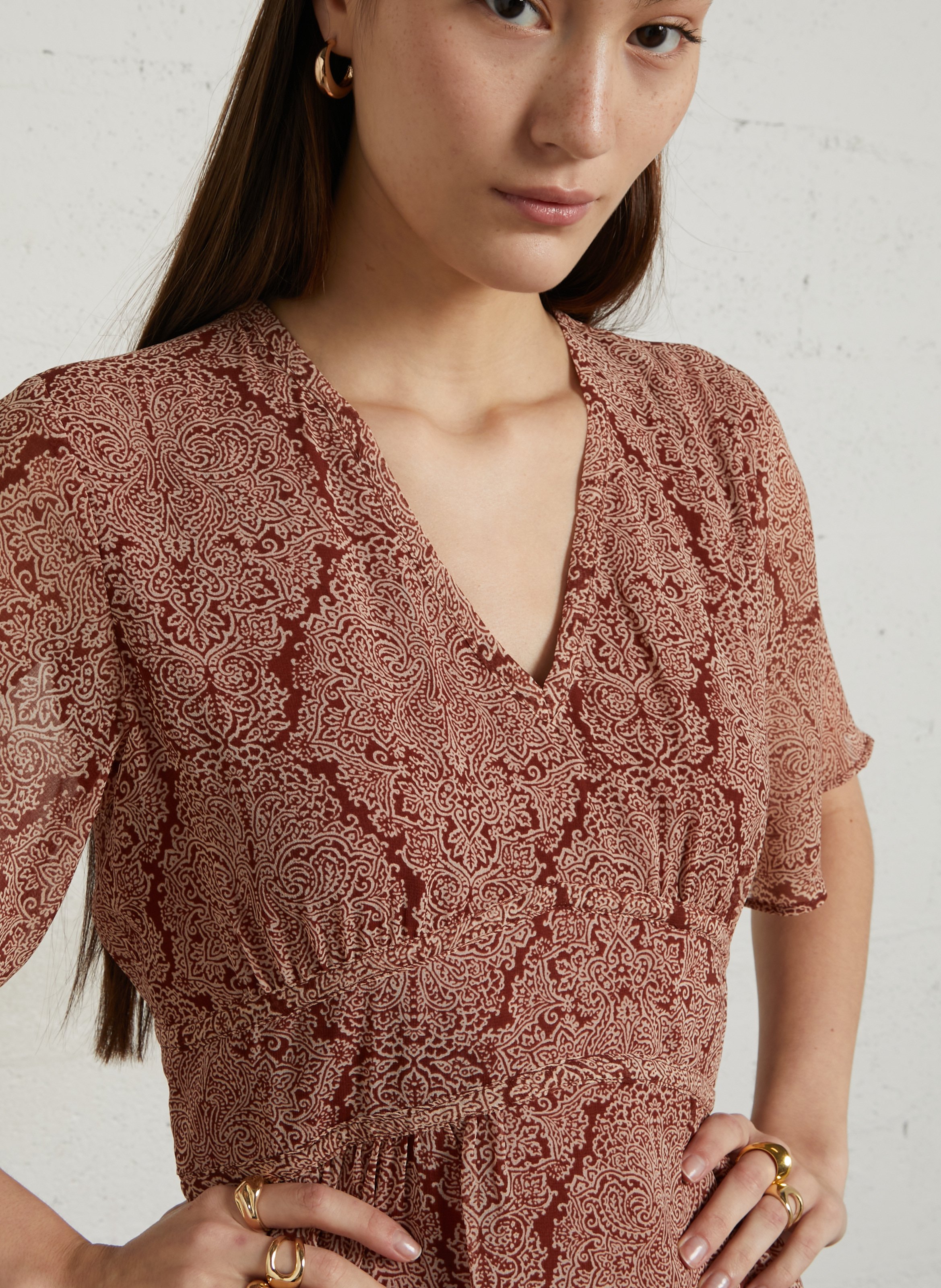 Robe longue col V imprimée MAISON 123 Rouge