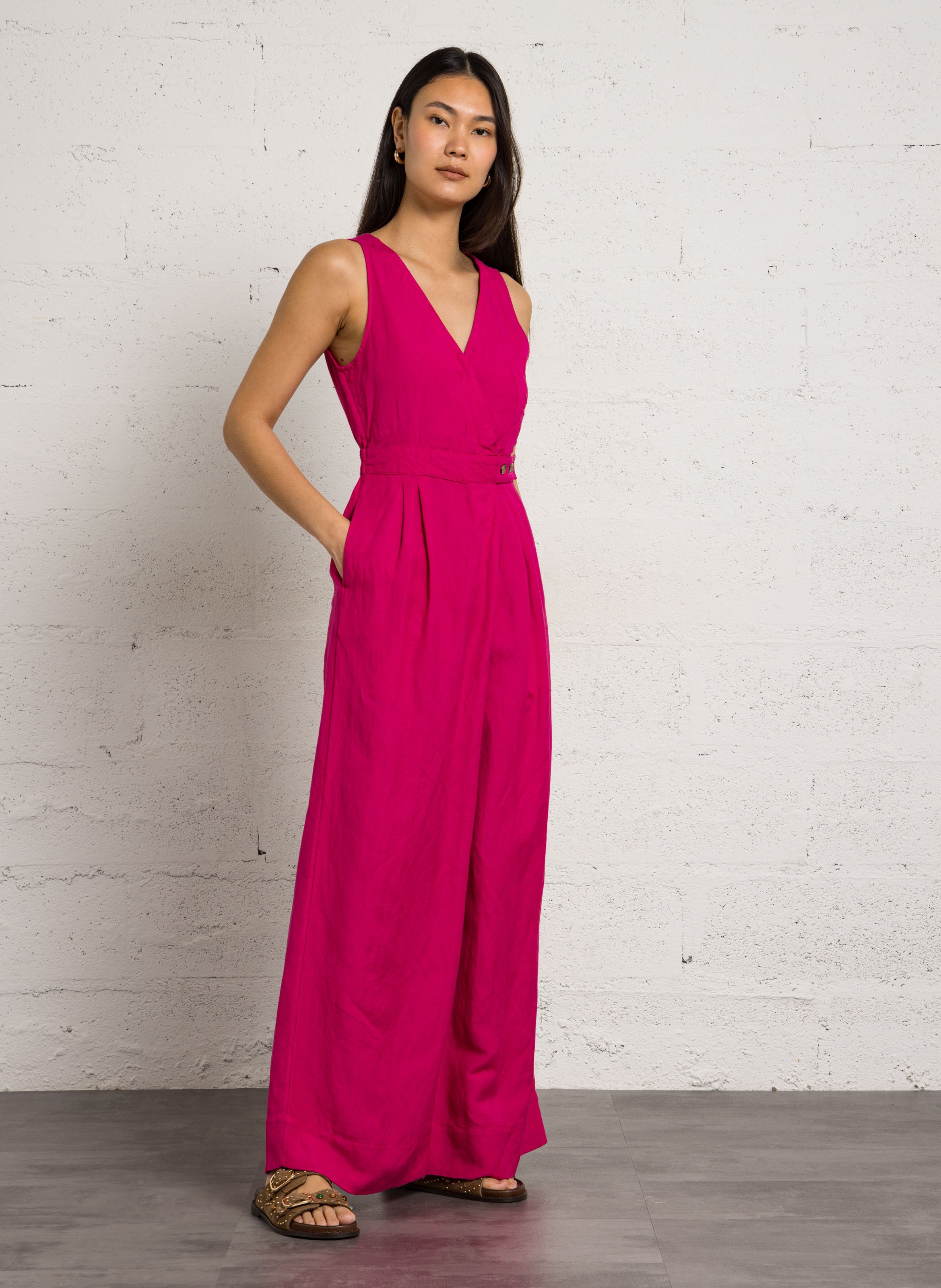 Combinaison col V en lin mélangé DES PETITS HAUTS Rose