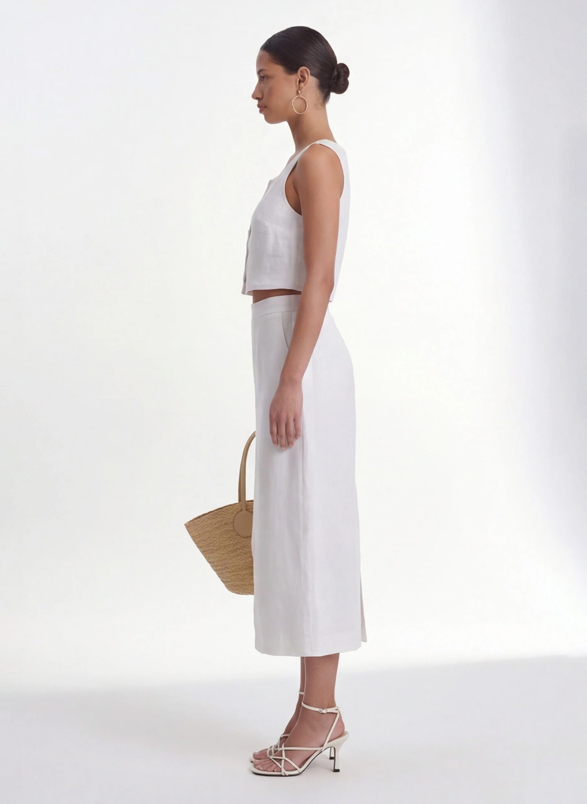 Jupe midi droite en lin KOOKAI Blanc