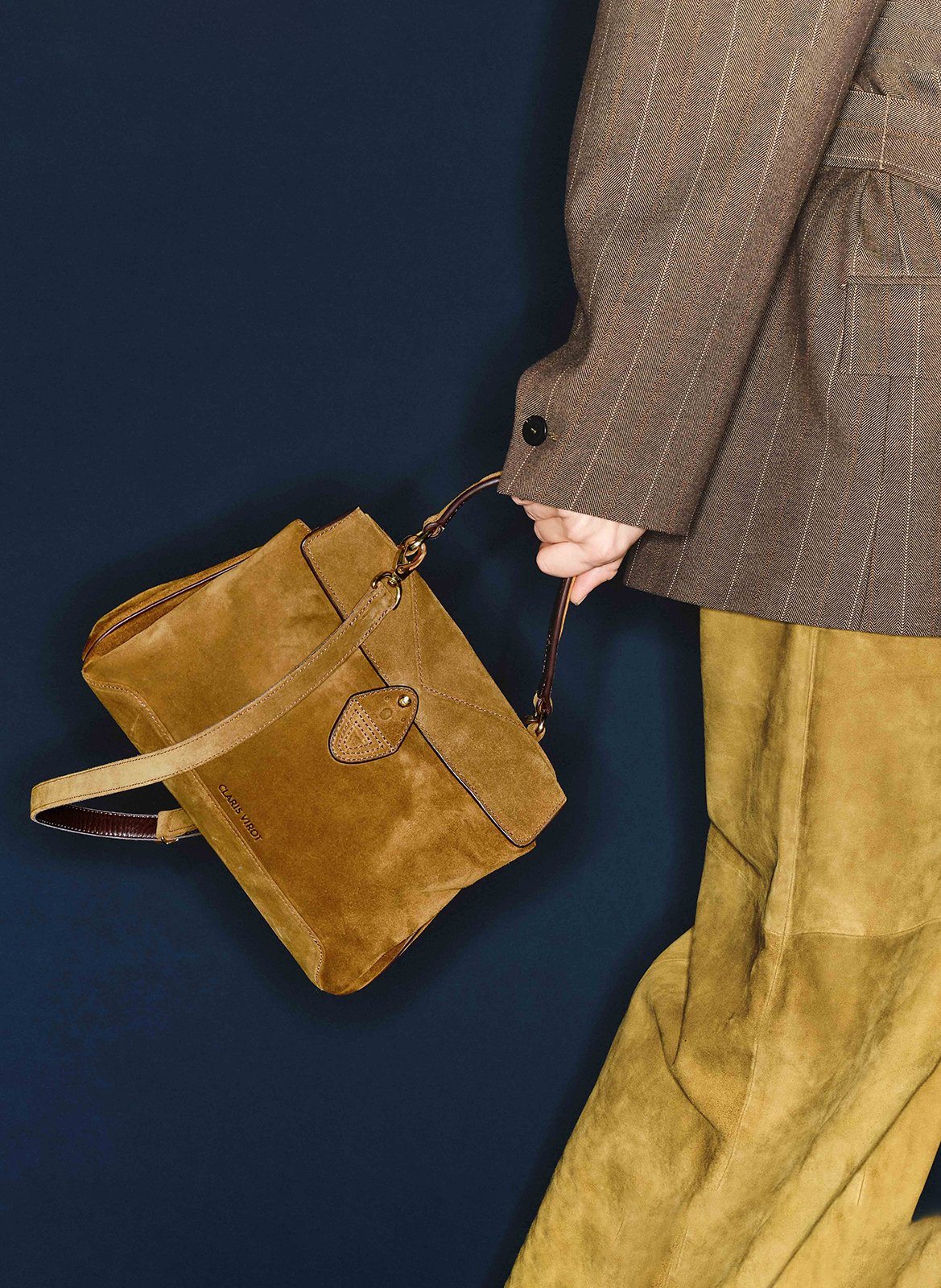 Umhängetasche aus Veloursleder CLARIS VIROT Khaki