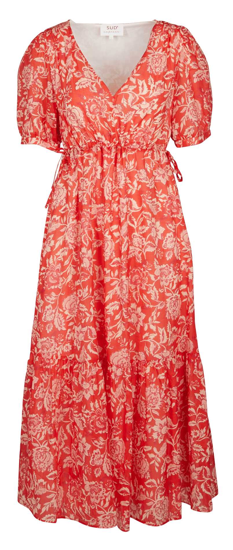 Robe longue col V en coton SUD EXPRESS Rouge