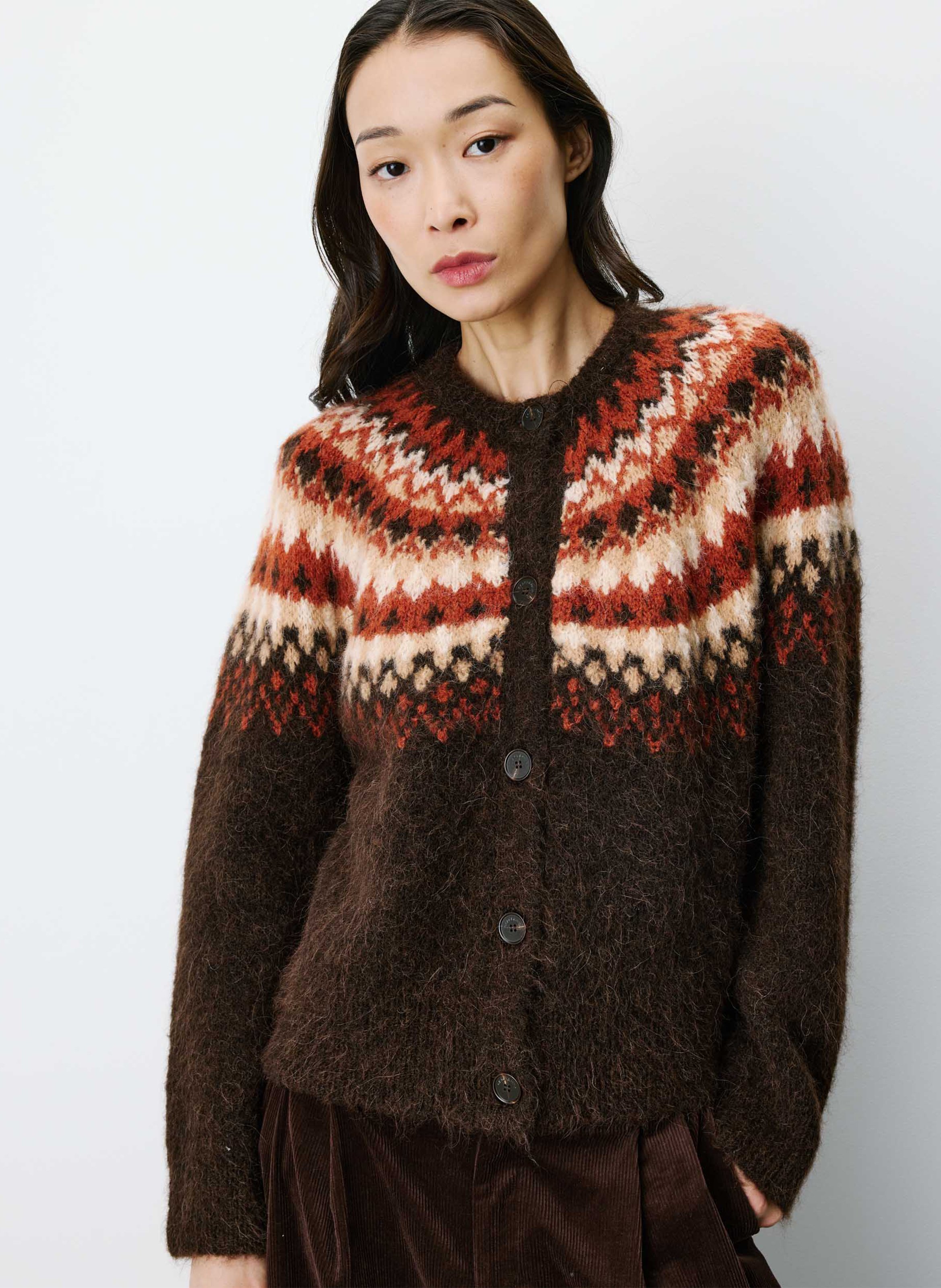 Cardigan droit à motif jacquard GRACE ET MILA Marron