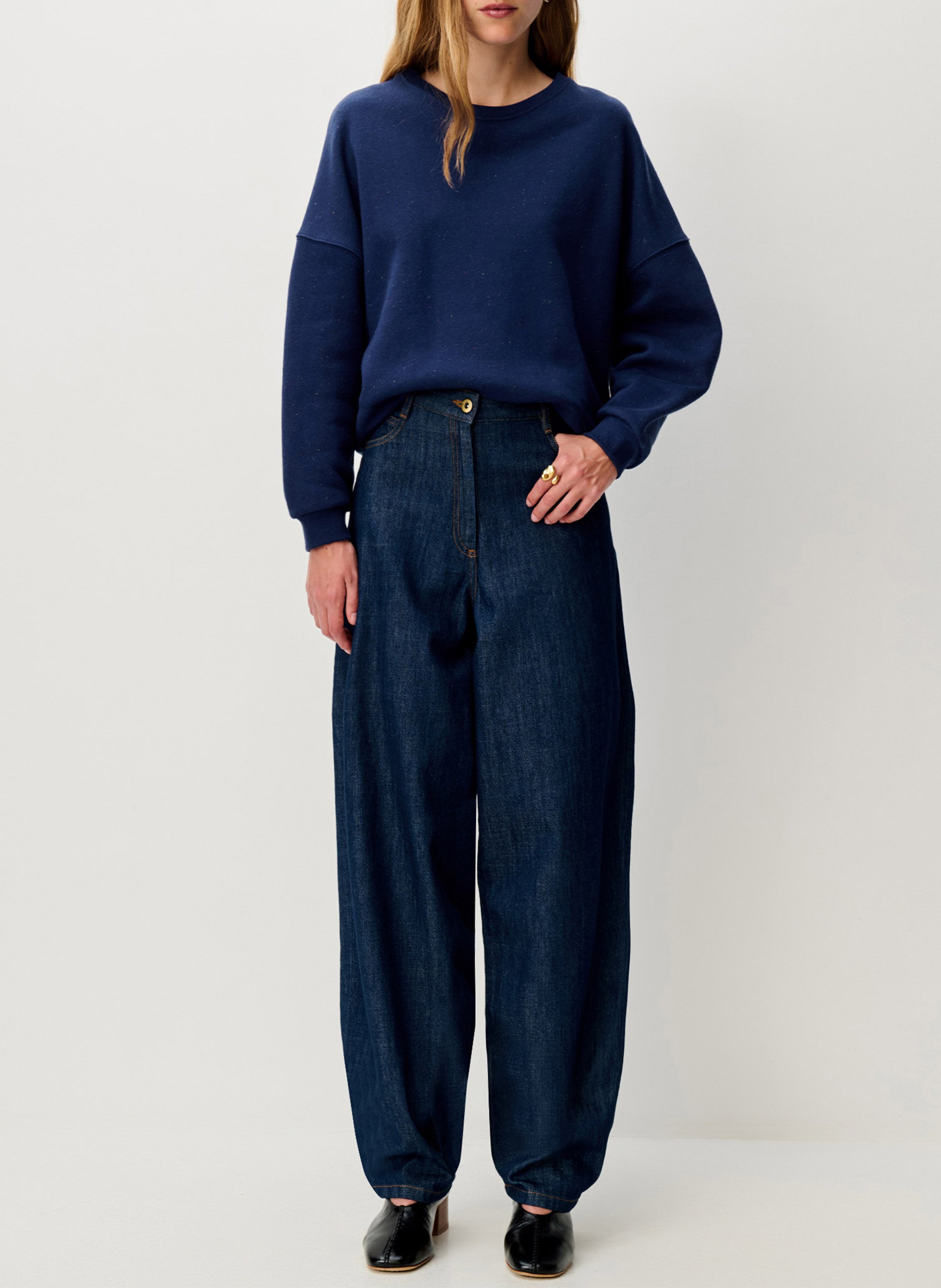 Sweat col rond oversize en coton mélangé SESSUN Bleu