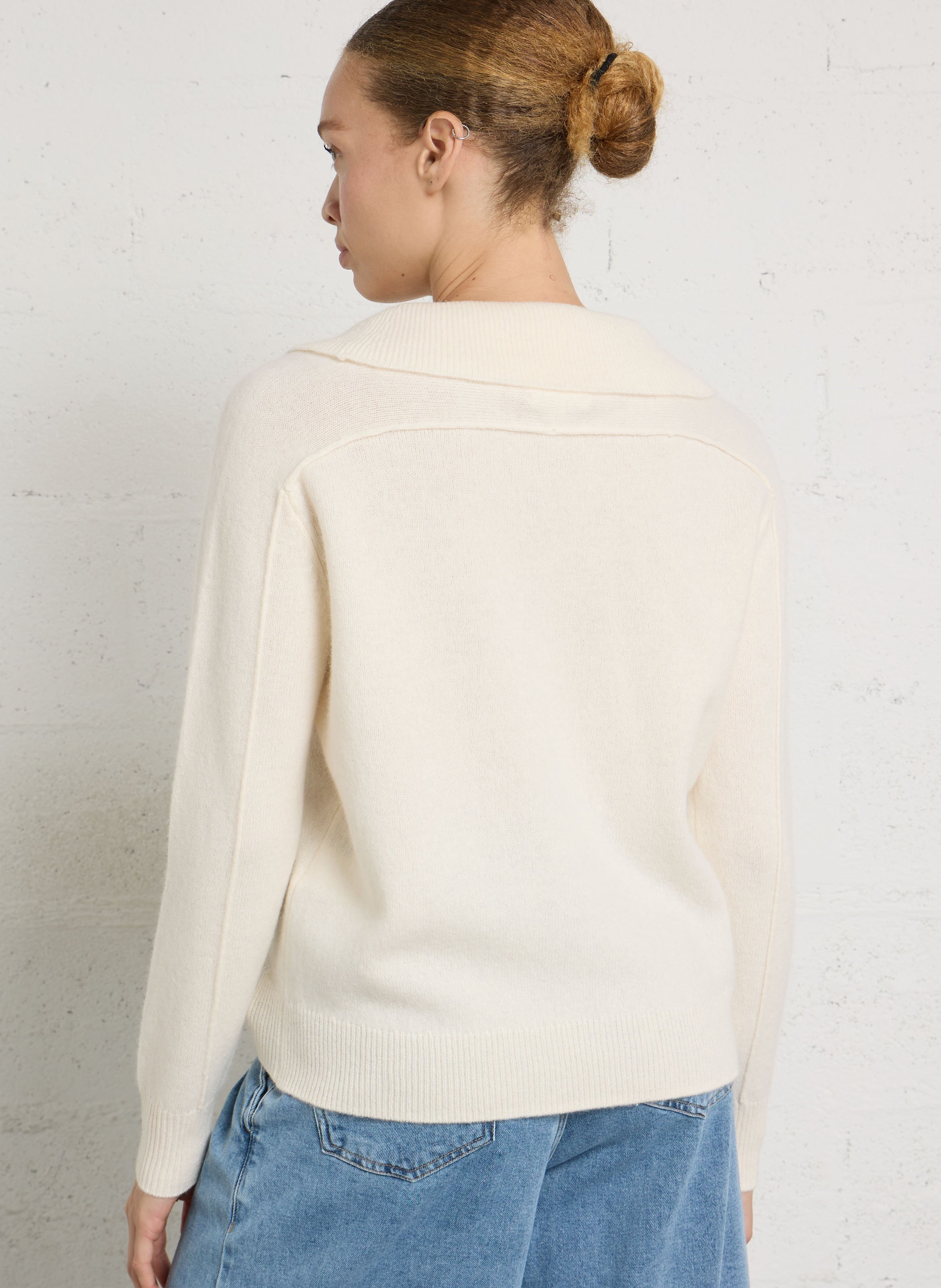 Pull droit à col chale en laine MAISON 123 Blanc