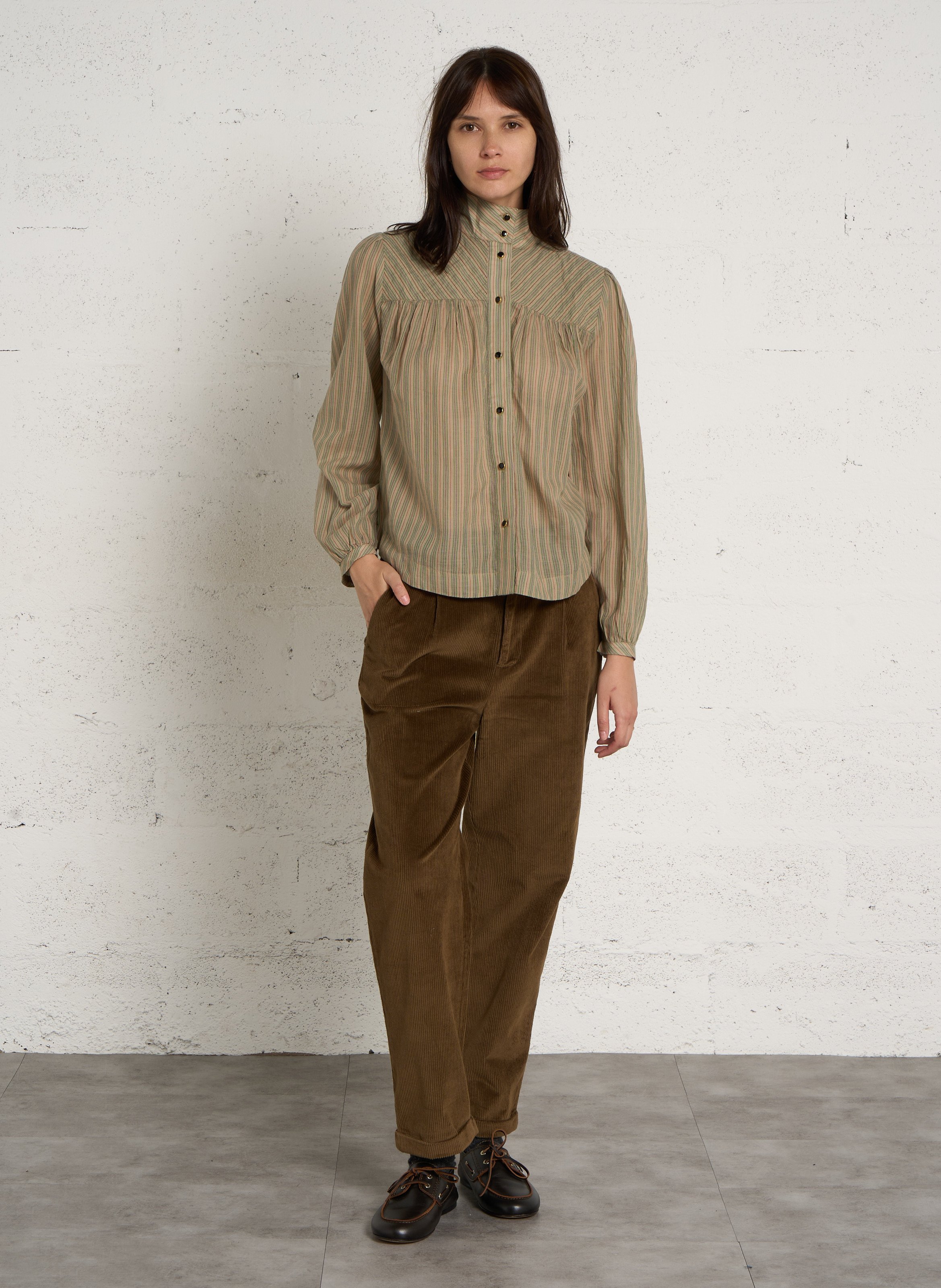 Gestreepte biologisch katoenen blouse LEON & HARPER Groen
