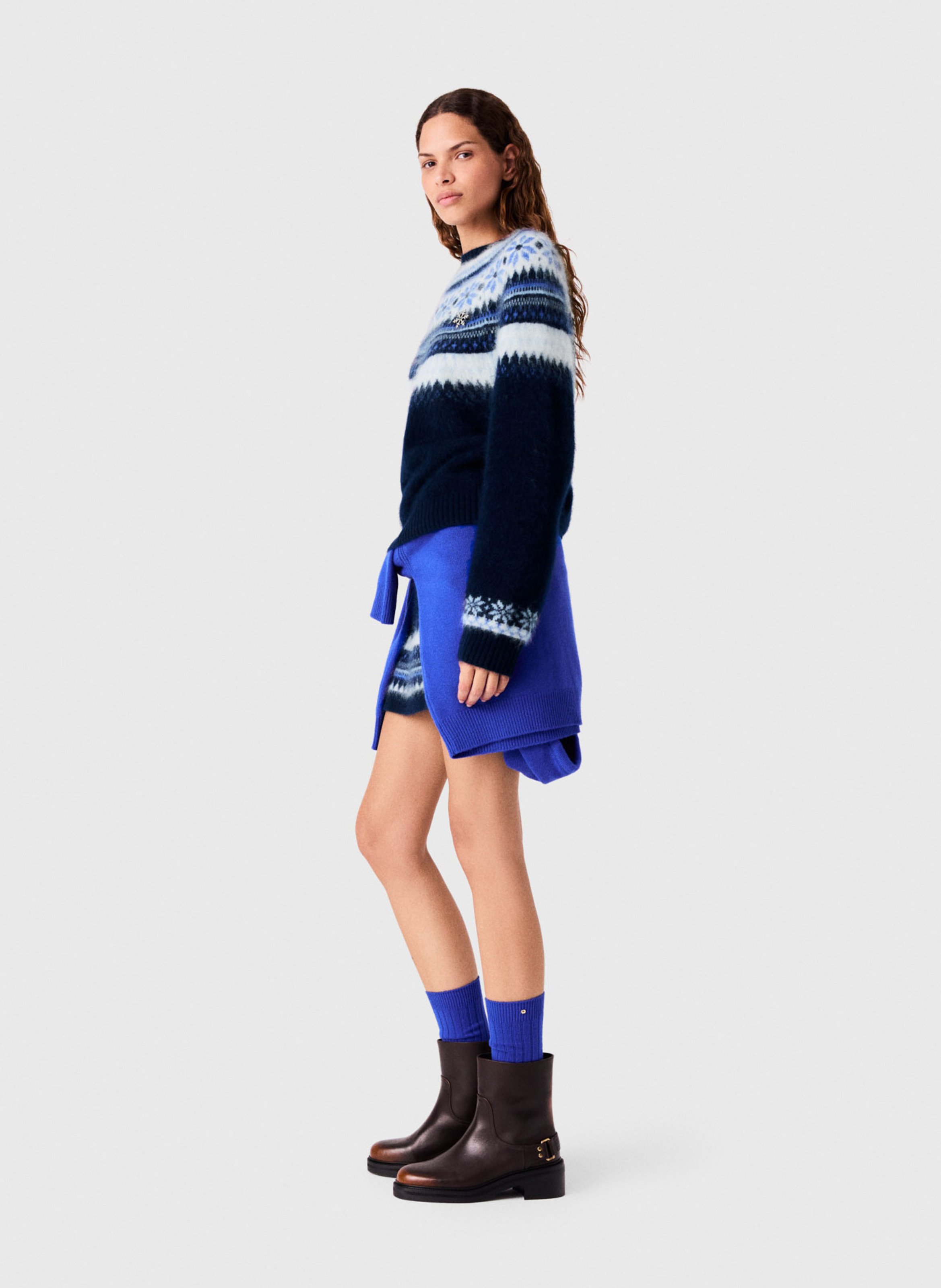 Straight printed wool sweater MAJE Blue