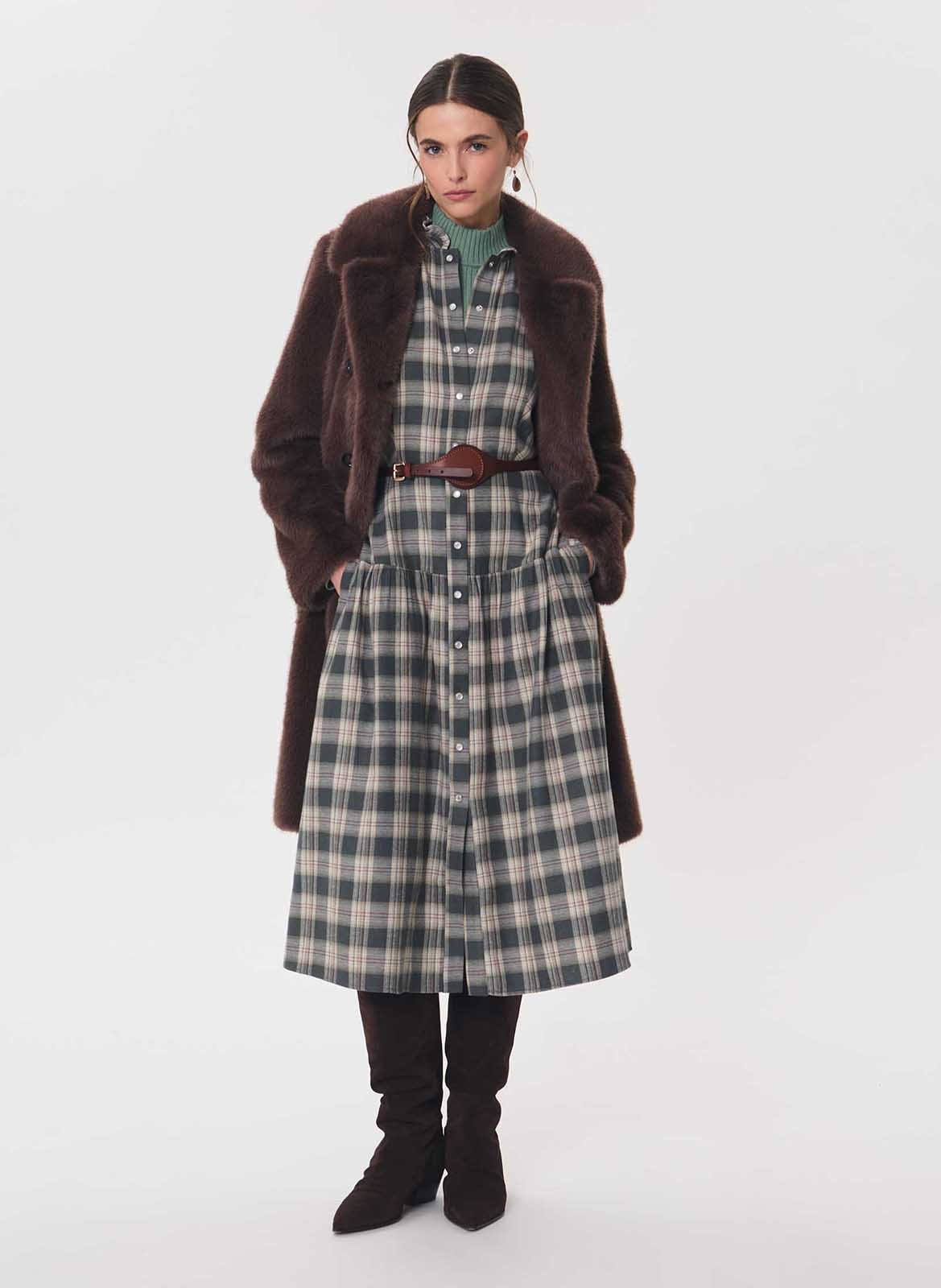 Robe midi à carreaux en coton mélangé TARA JARMON Vert