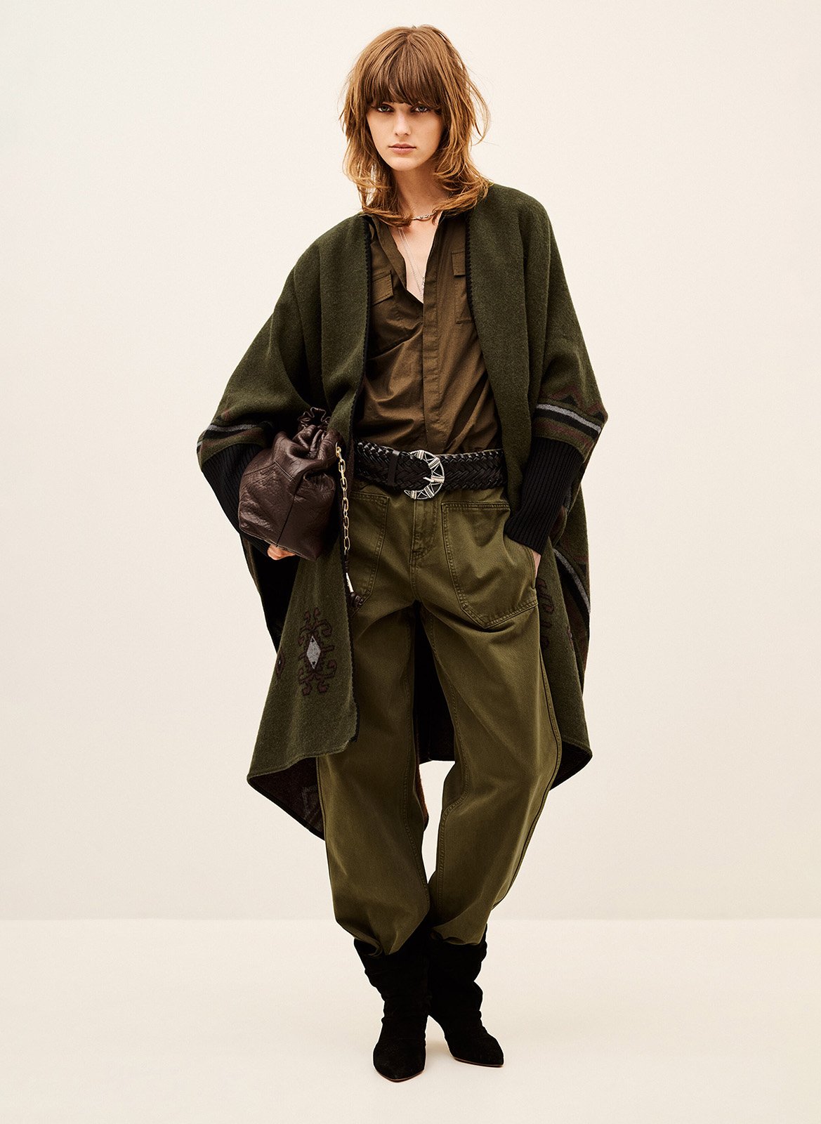 Poncho ample manches longues BA&SH Kaki