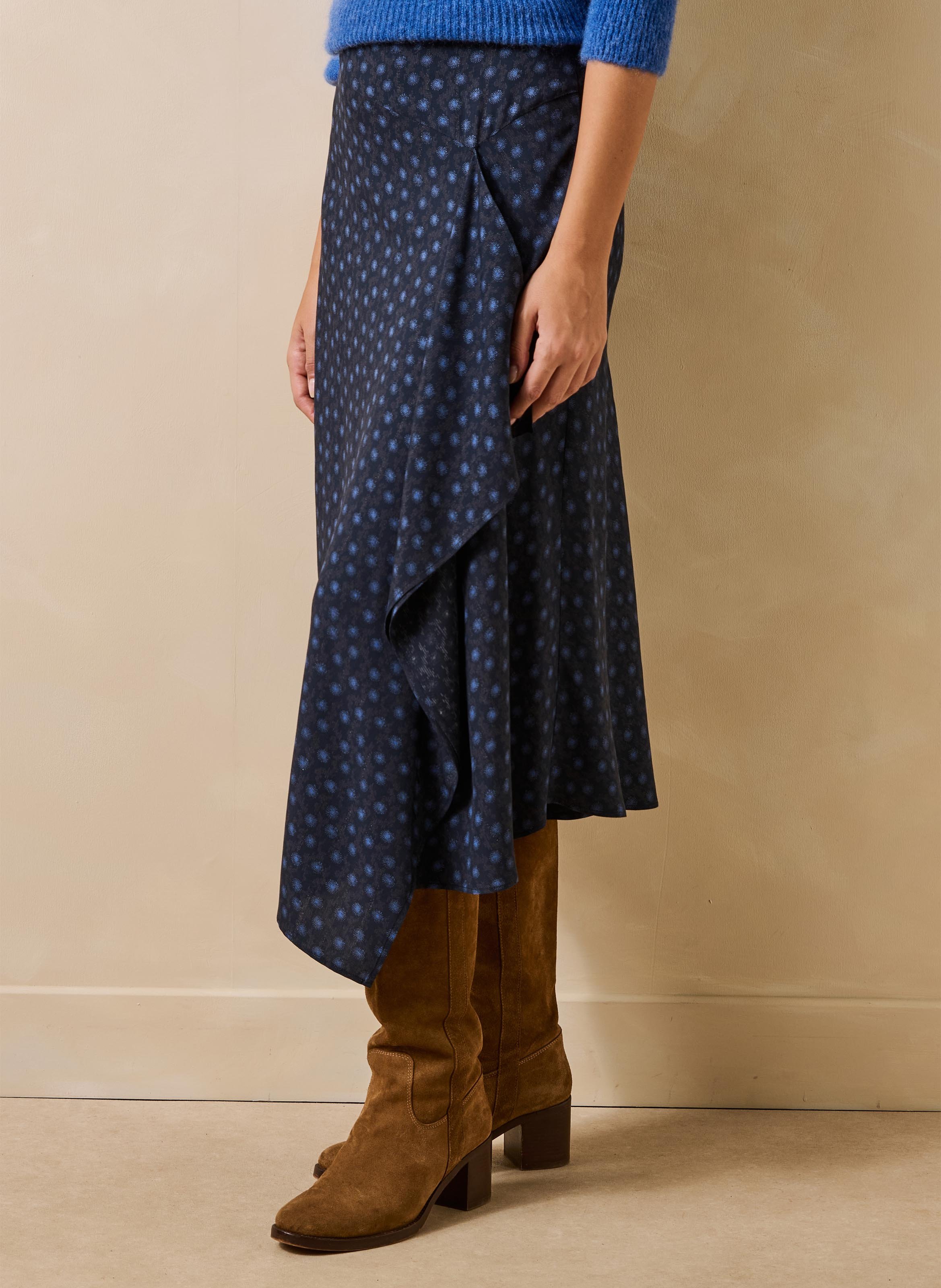 Graphic print midi trapeze skirt LA FEE MARABOUTEE Blue