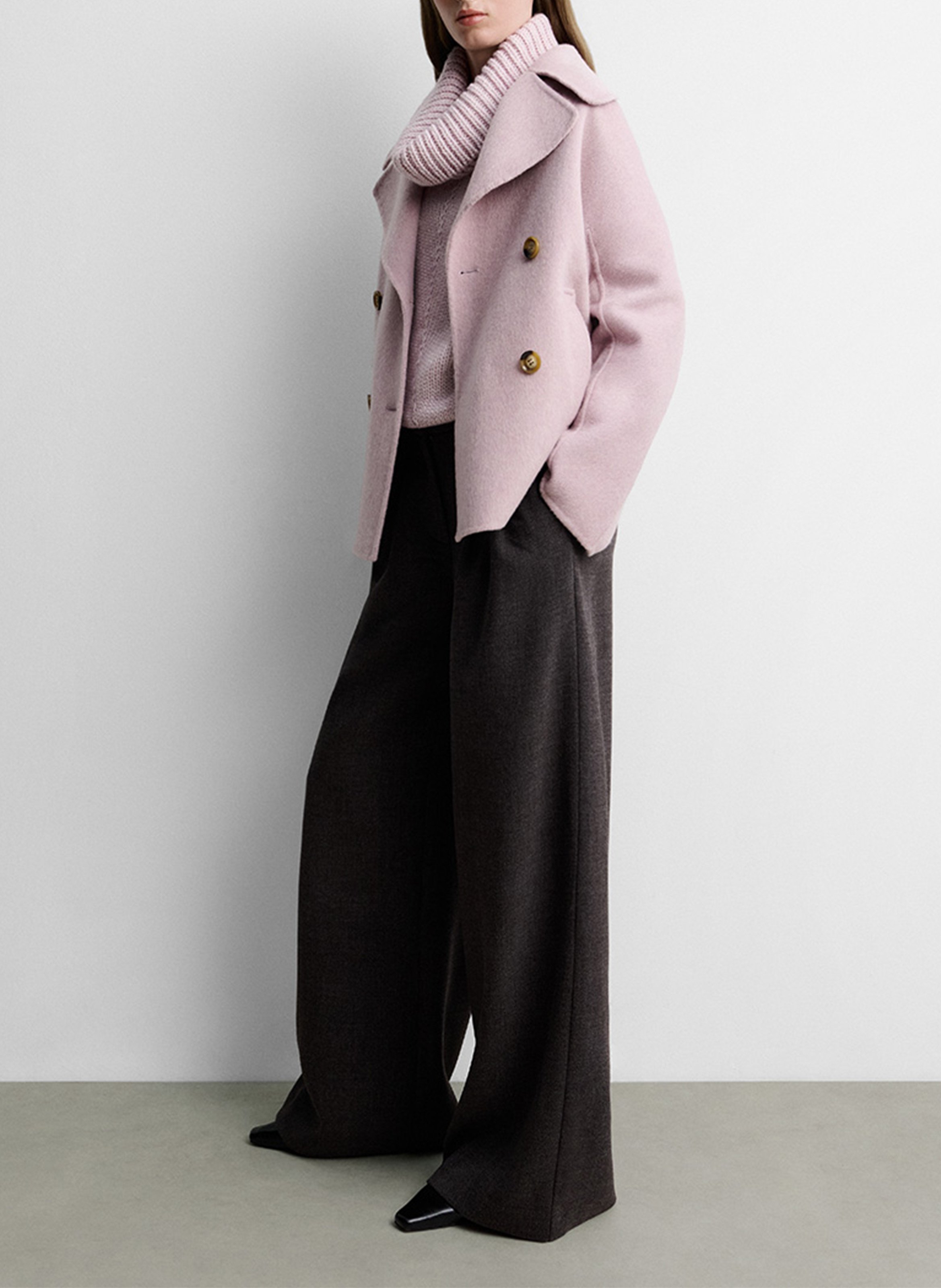 Manteau boutonné uni en laine mélangée SIMORRA Rose
