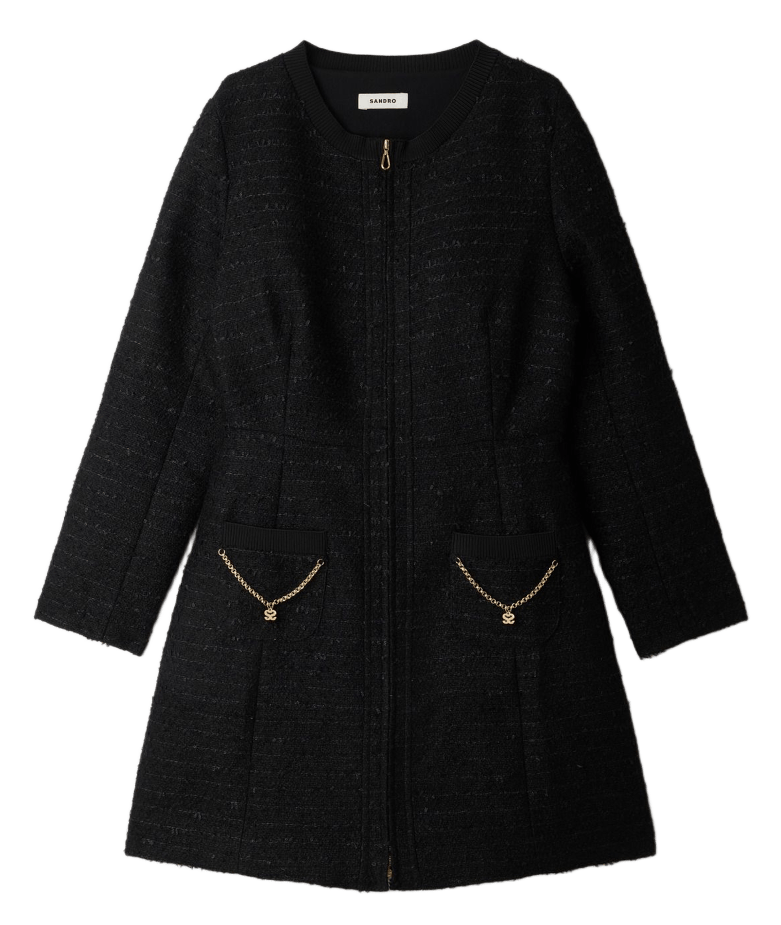 Robe courte zippée en tweed SANDRO Noir