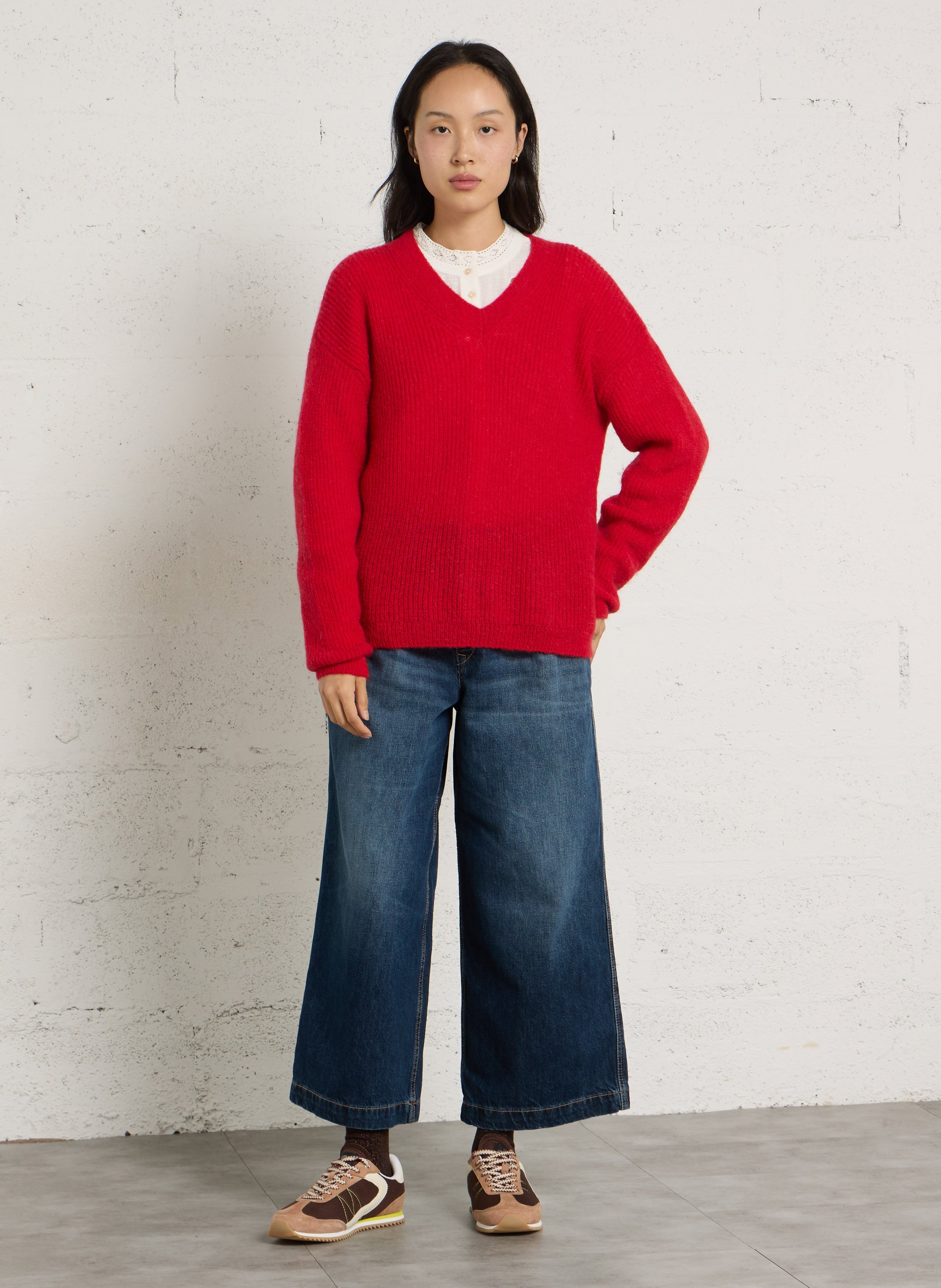 Cropped jeans met wijde pijpen van katoen LE TEMPS DES CERISES Blauw