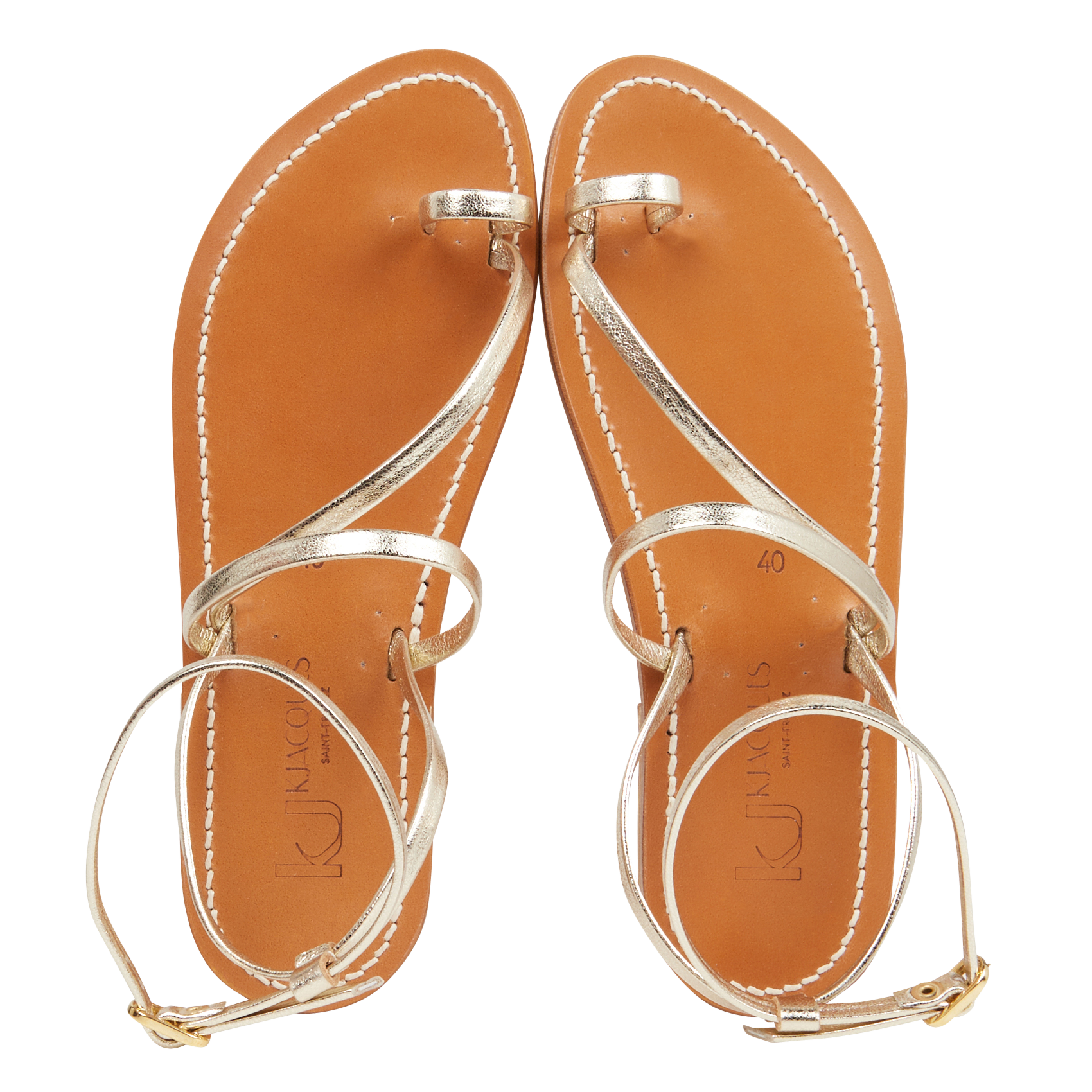 Platte, glanzende leren sandalen K JACQUES Goudkleurig