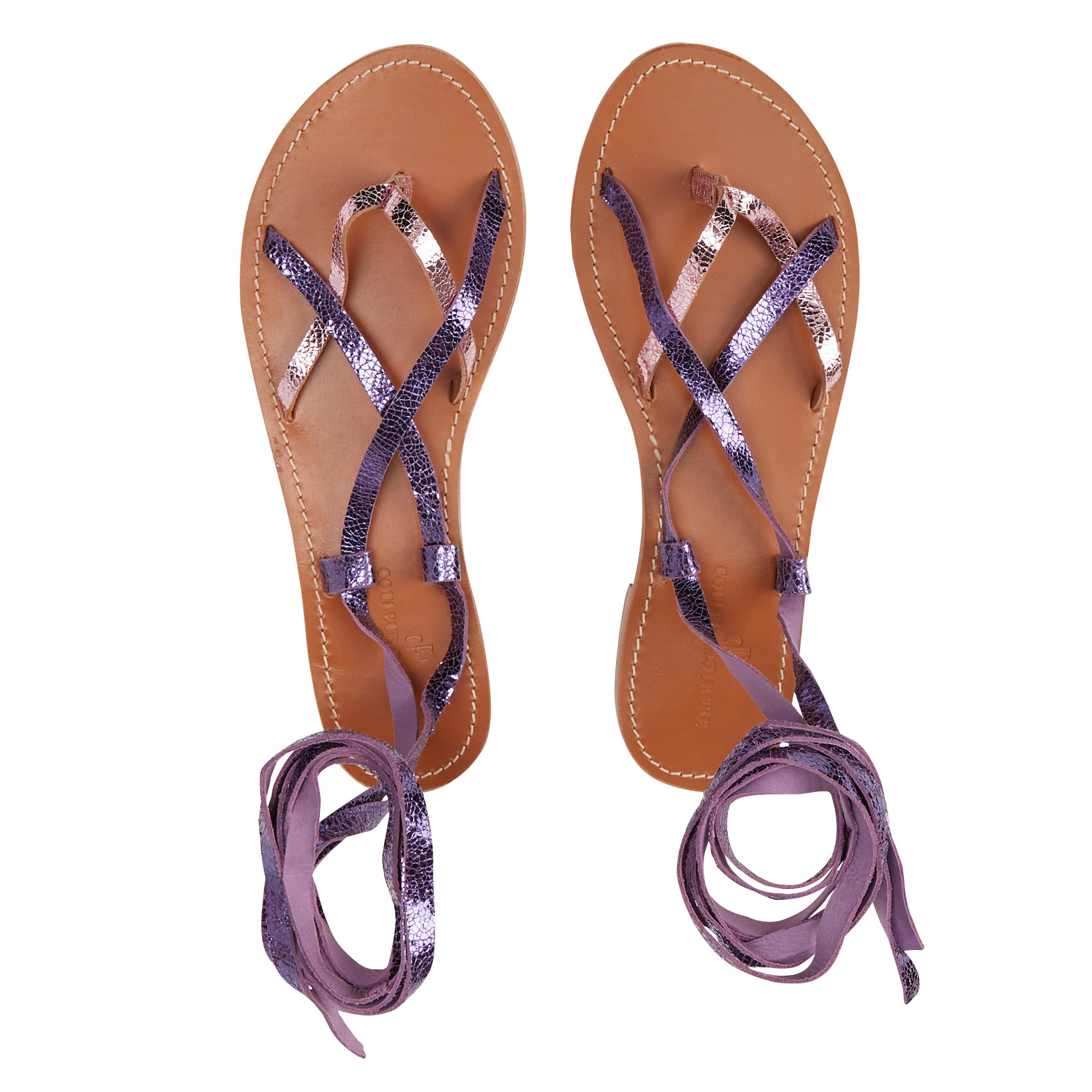 Platte, leren sandalen met open teen COULEUR POURPRE Violet