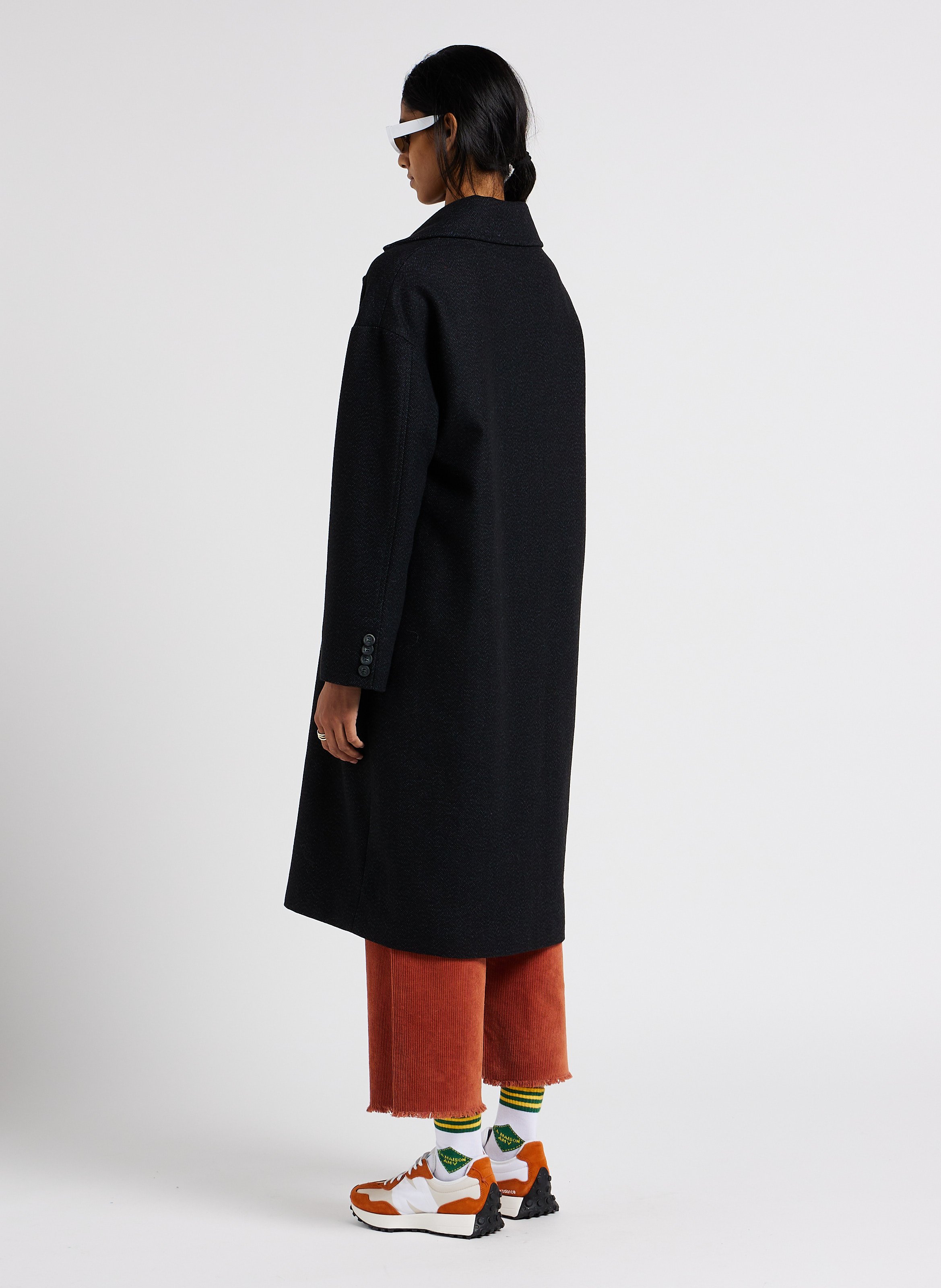 Manteau long col tailleur en maille mélangée SWILDENS Noir