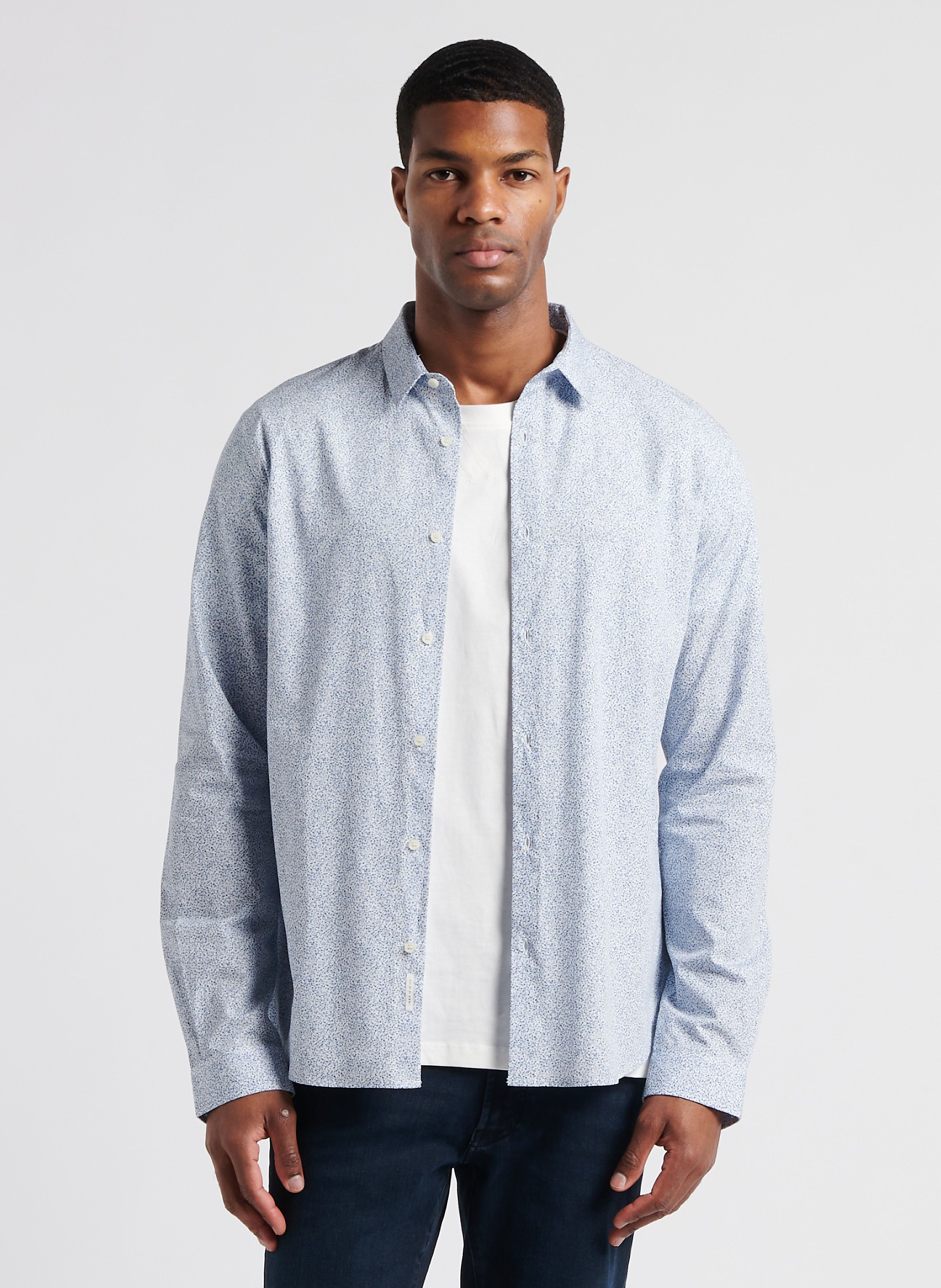 Chemise col classique slim fit en coton imprim Bleu