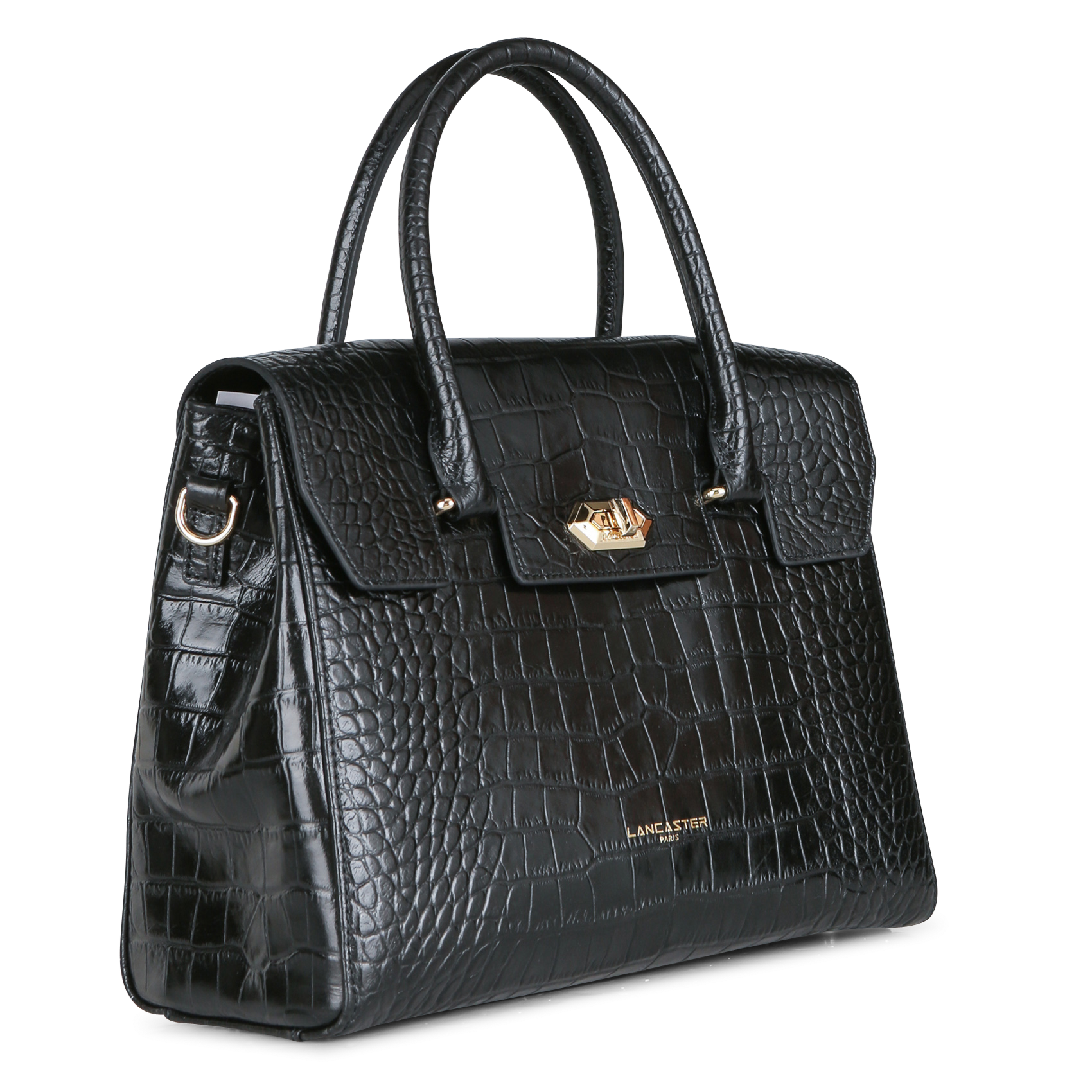 Croco embossed leather tote bag Black