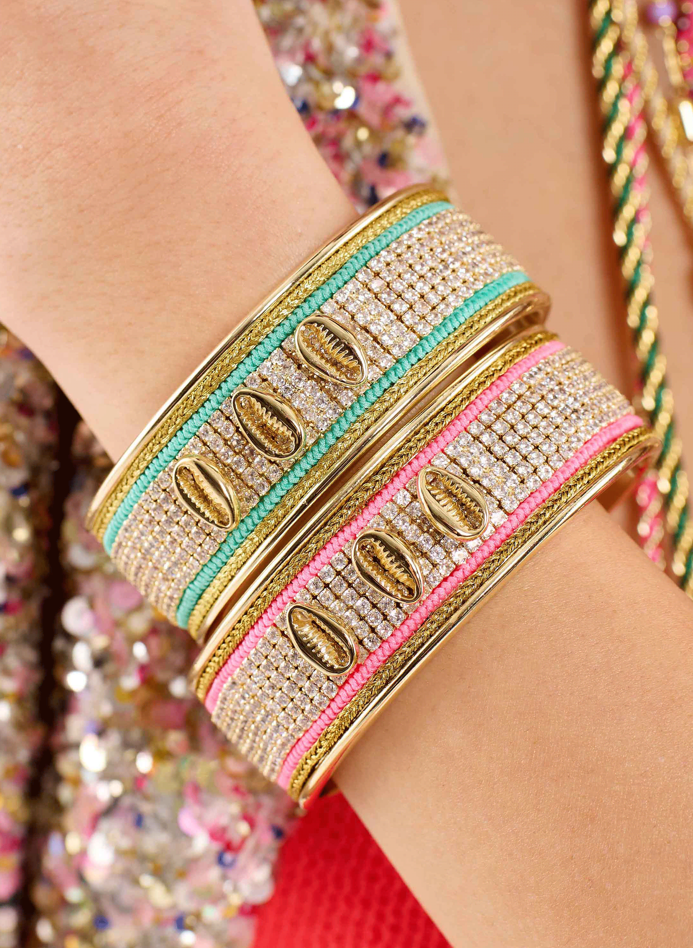 Adjustable bangle bracelet with seashells and rhinestones HIPANEMA Blue