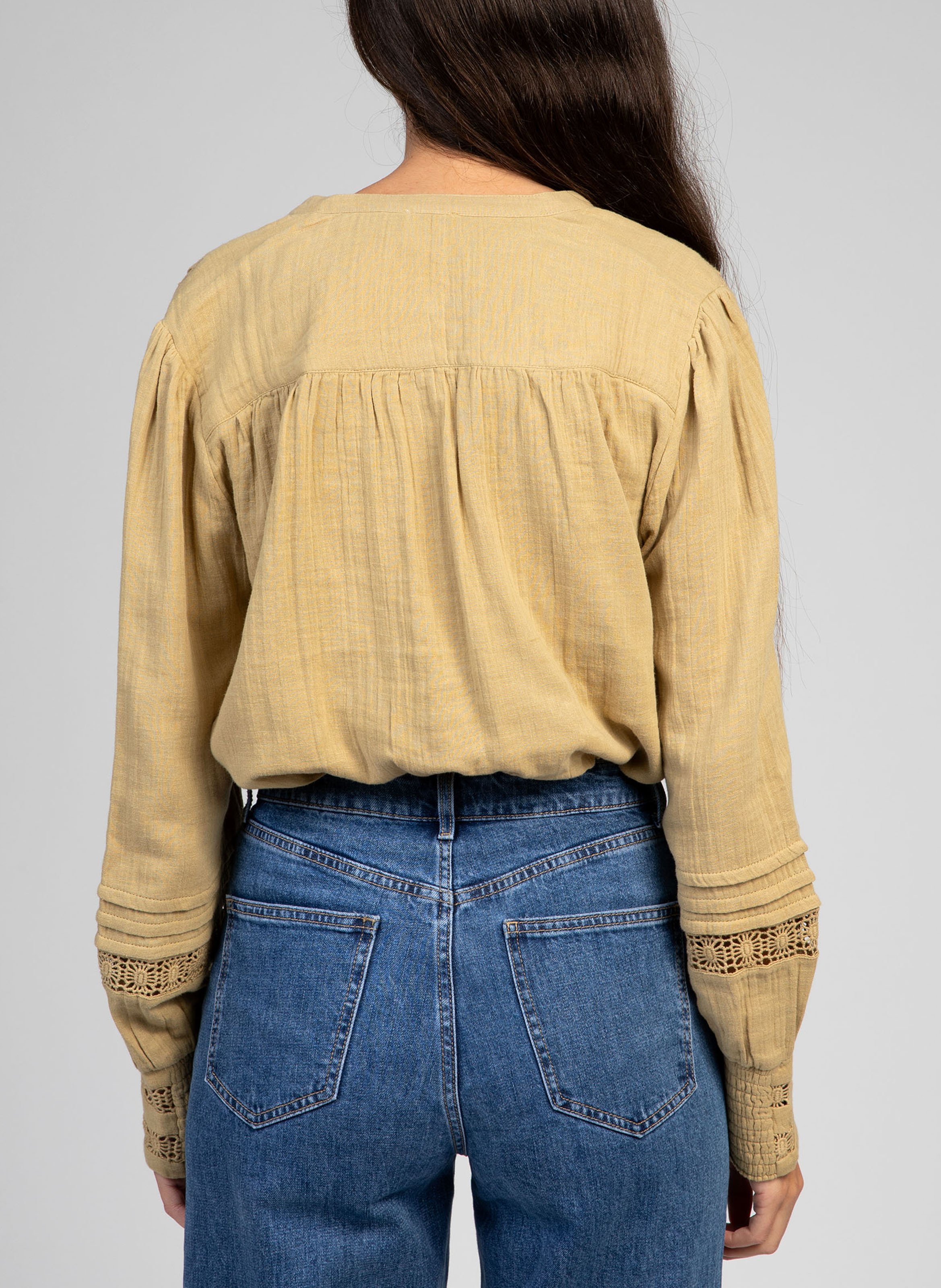 Straight blouse with fancy details AN'GE Khaki