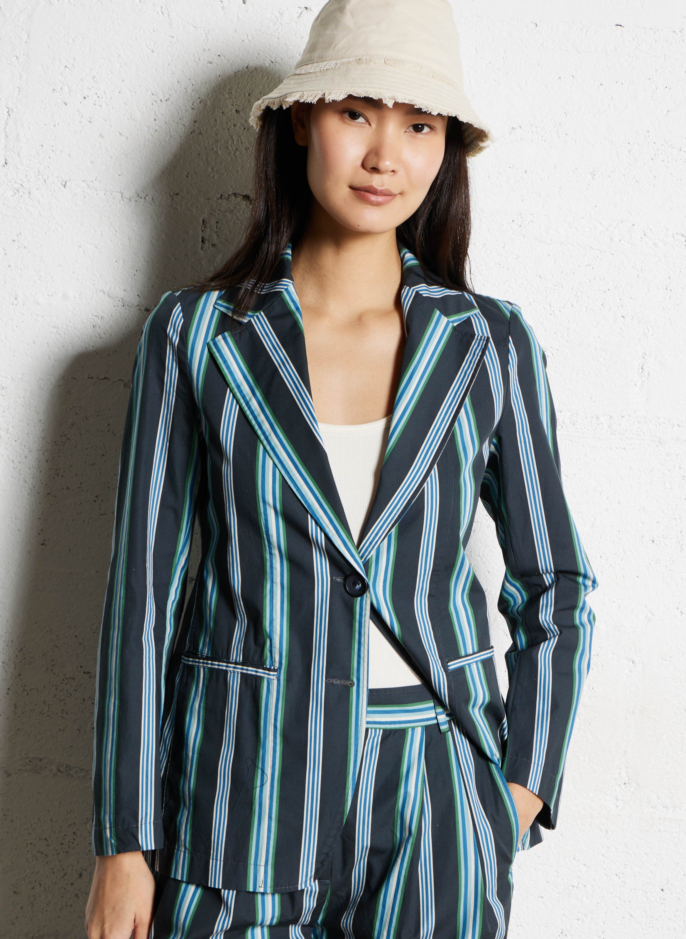 Veste tailleur rayée en coton DIEGA Bleu