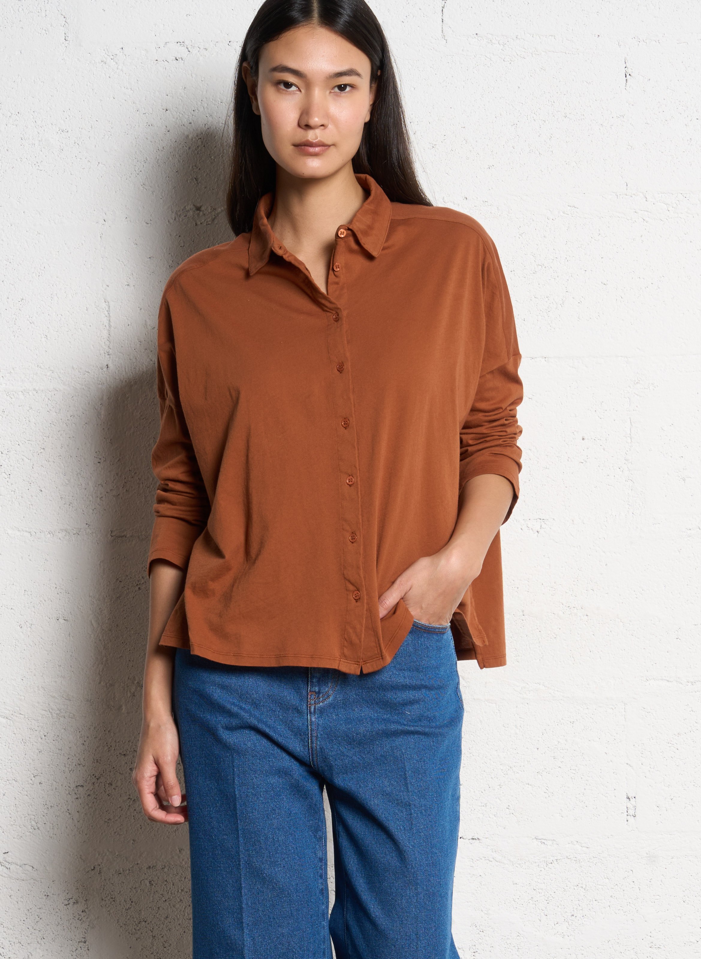 Organic cotton shirt with classic collar MAJESTIC FILATURES Brown