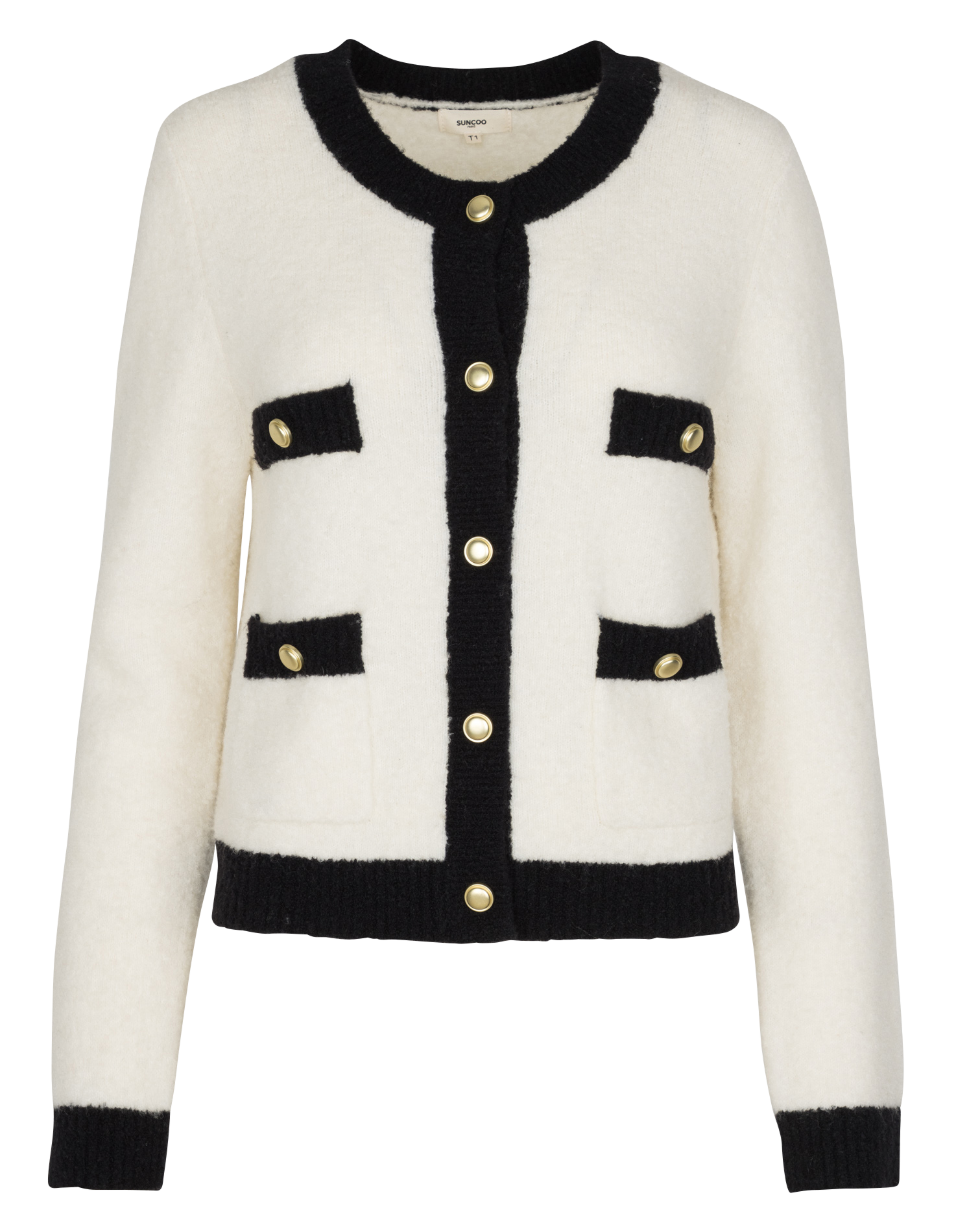 Cardigan col rond en laine mélangée SUNCOO Blanc