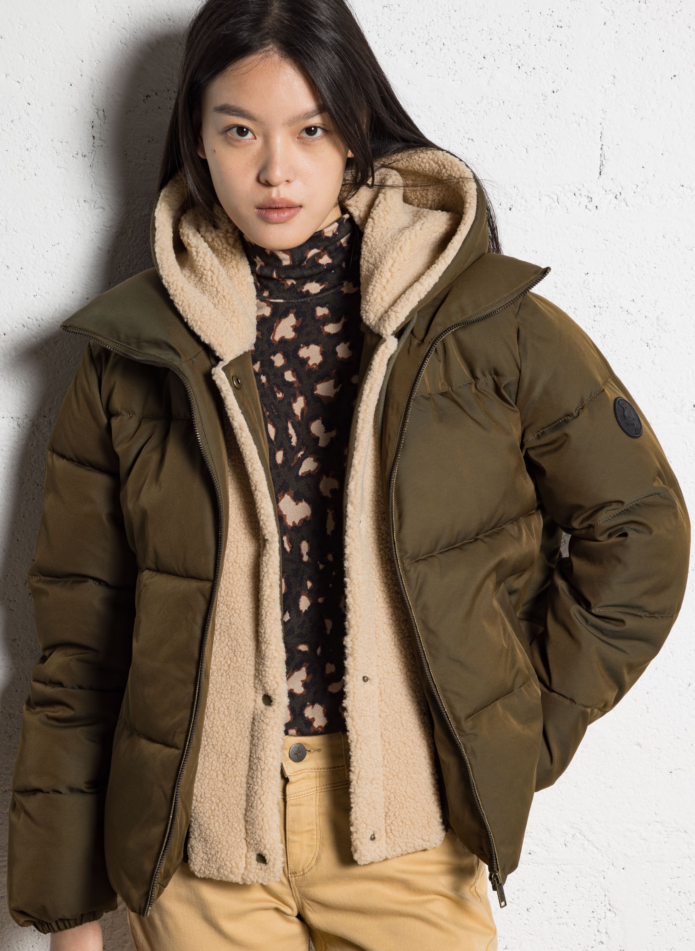 Recht donsjack met capuchon ONE STEP Kaki