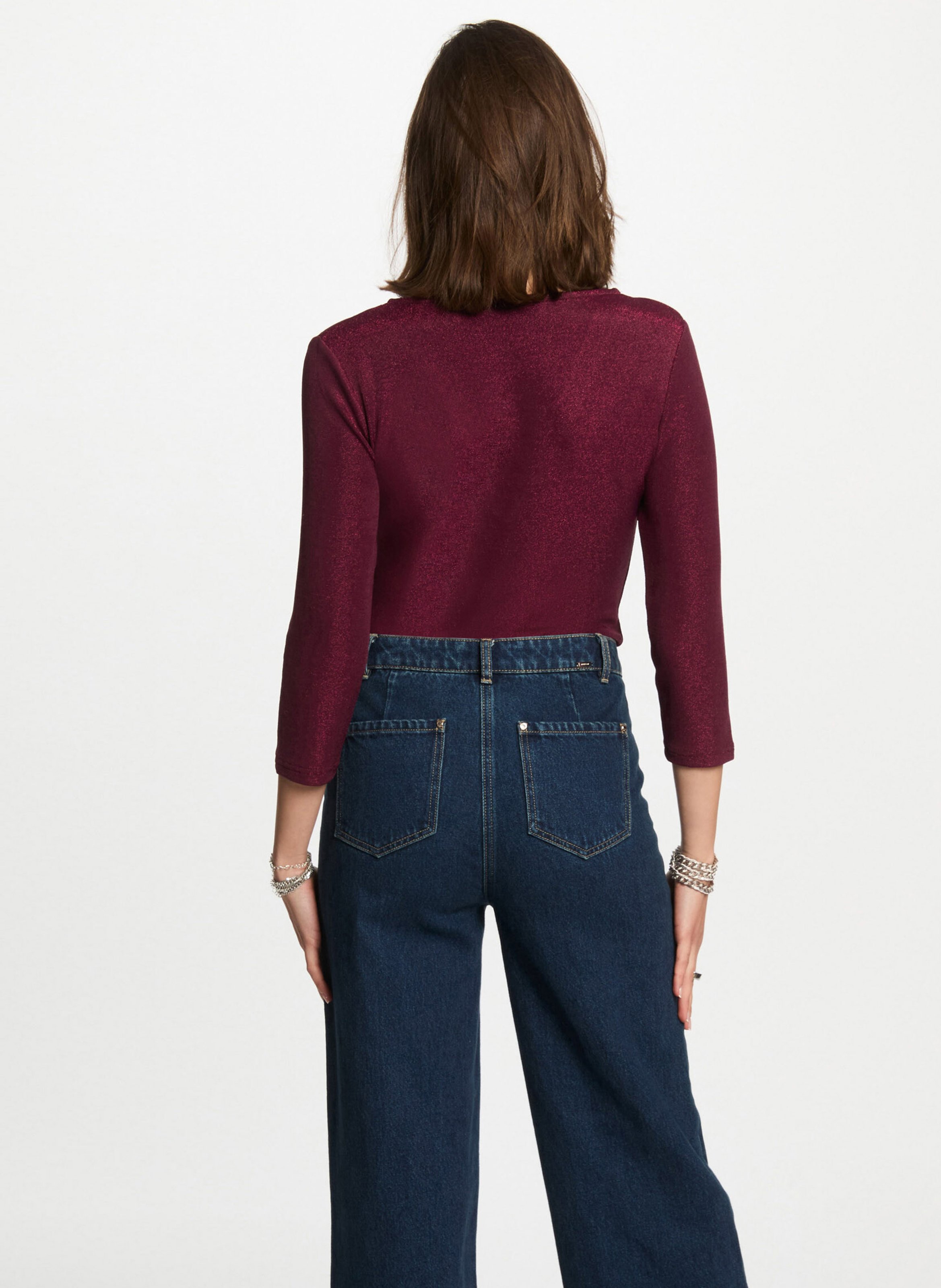 Buttoned printed V-neck top MORGAN Purple