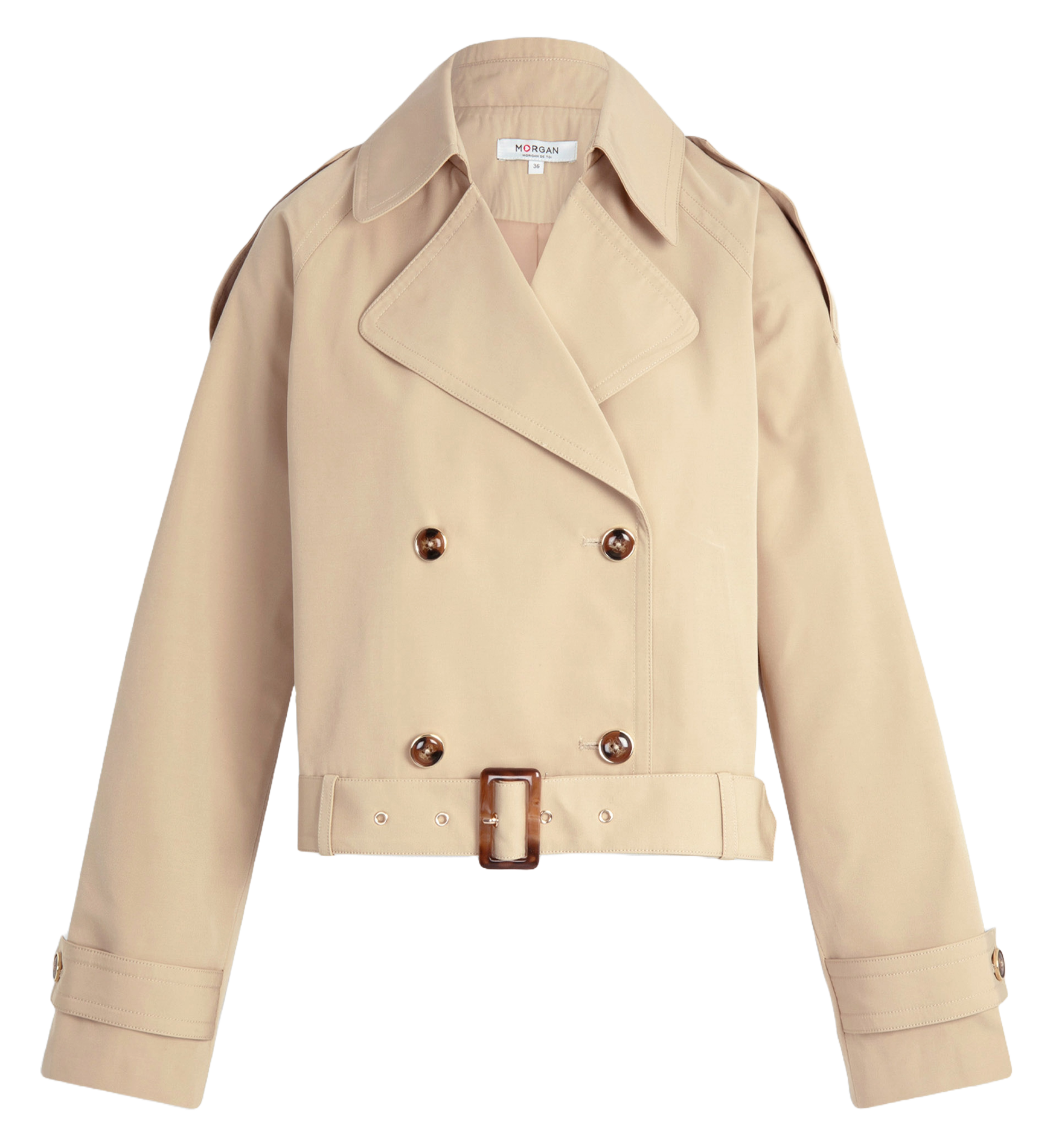 Short buttoned trench coat with belt MORGAN Beige