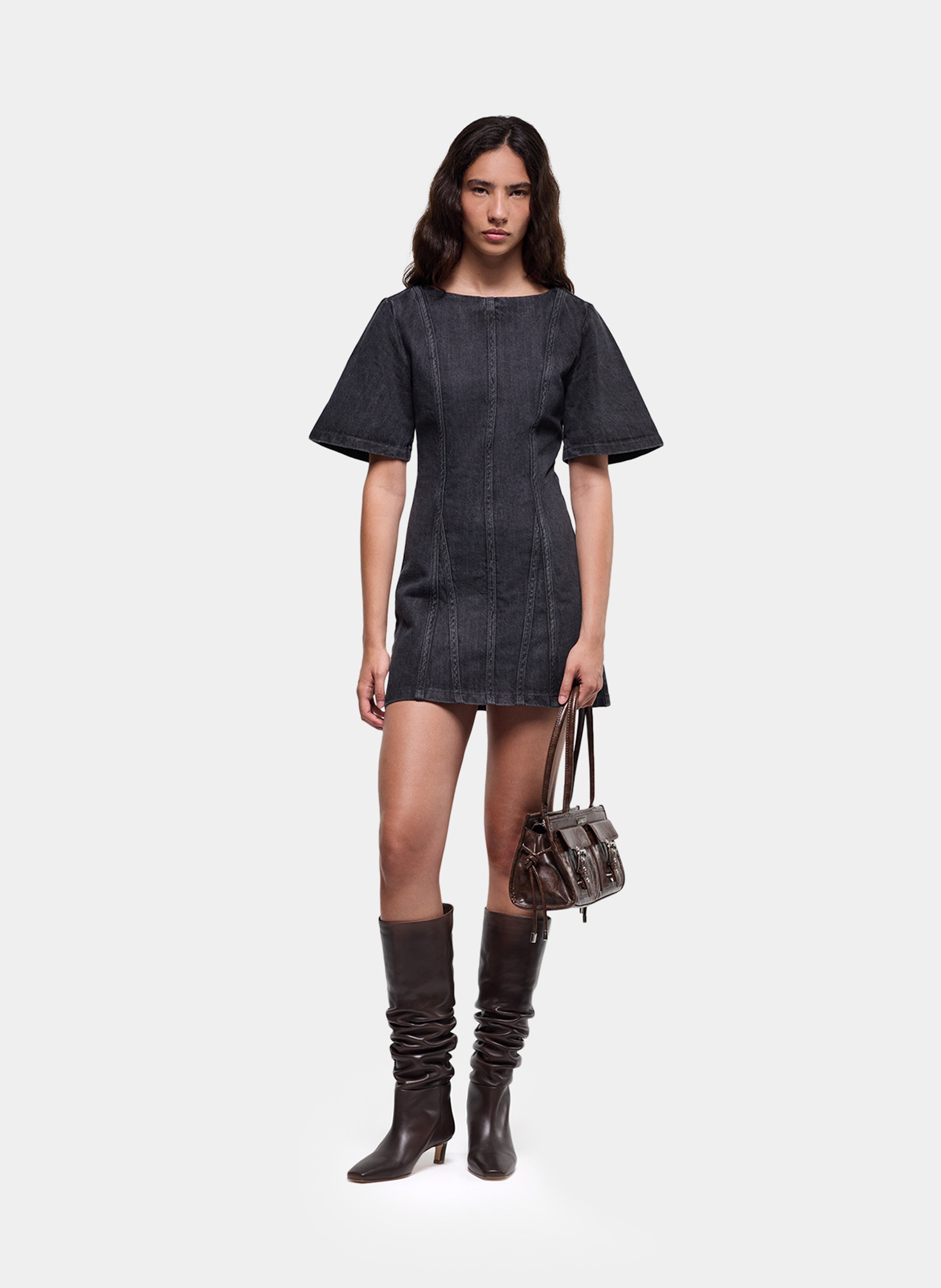 Short denim round-neck dress LAAGAM Silver