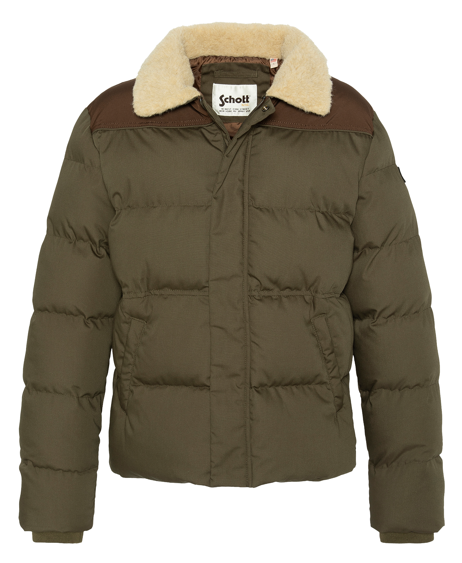 Straight classic collar puffer jacket in blended cotton SCHOTT Brown