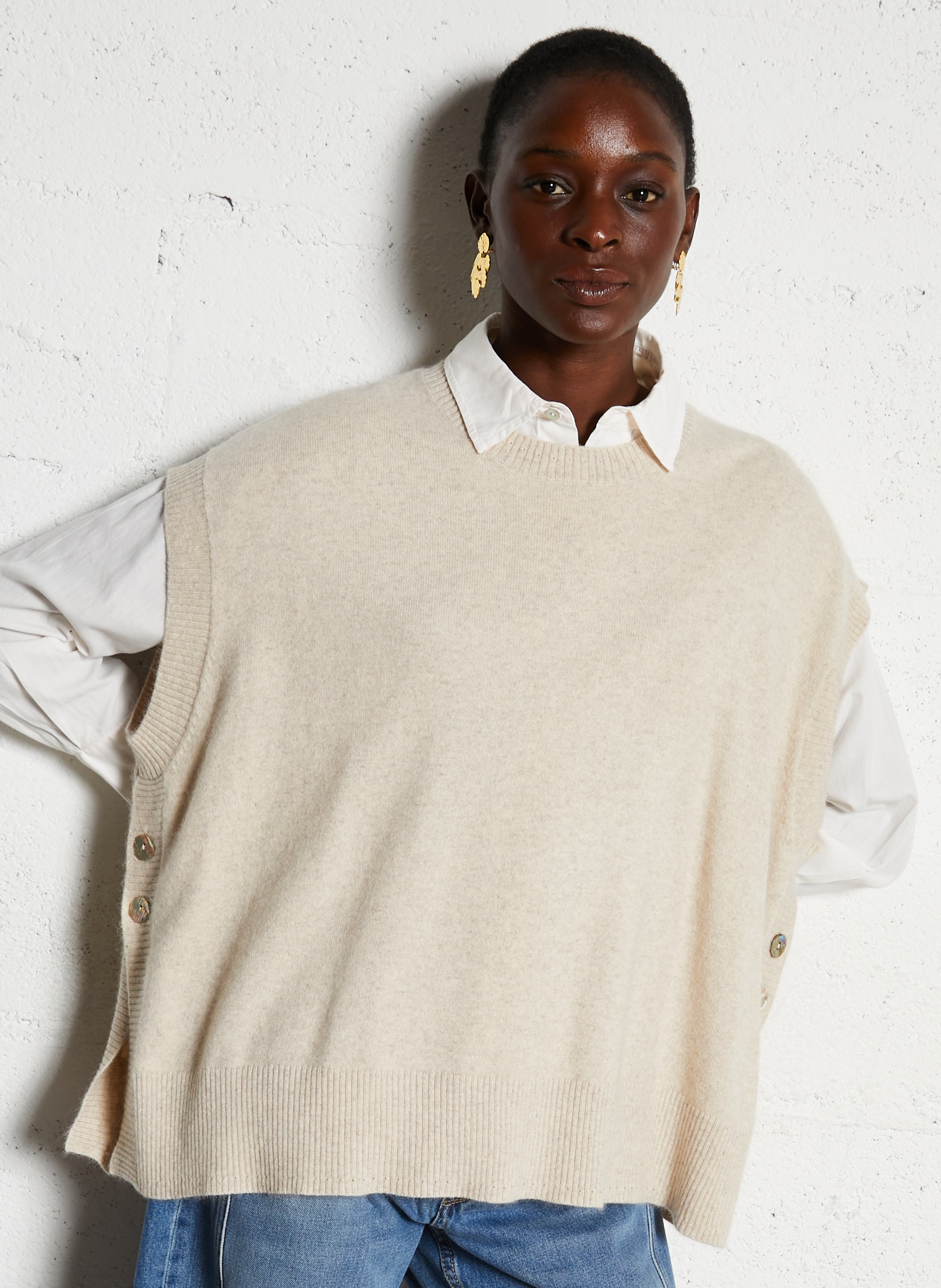 Round neck wool blend cape BELLA JONES