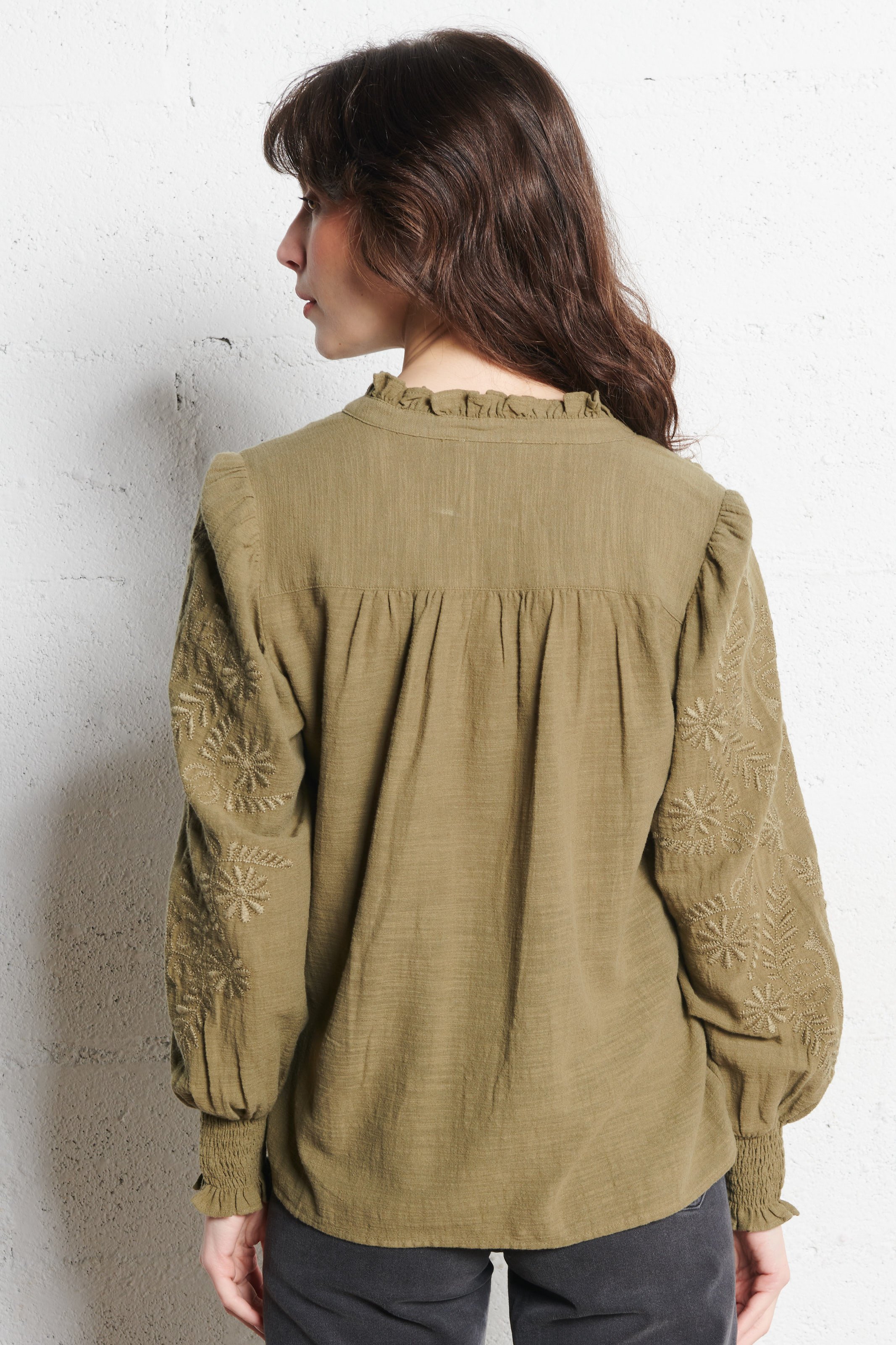 Embroidered cotton toiletry blouse MAISON 123 Khaki