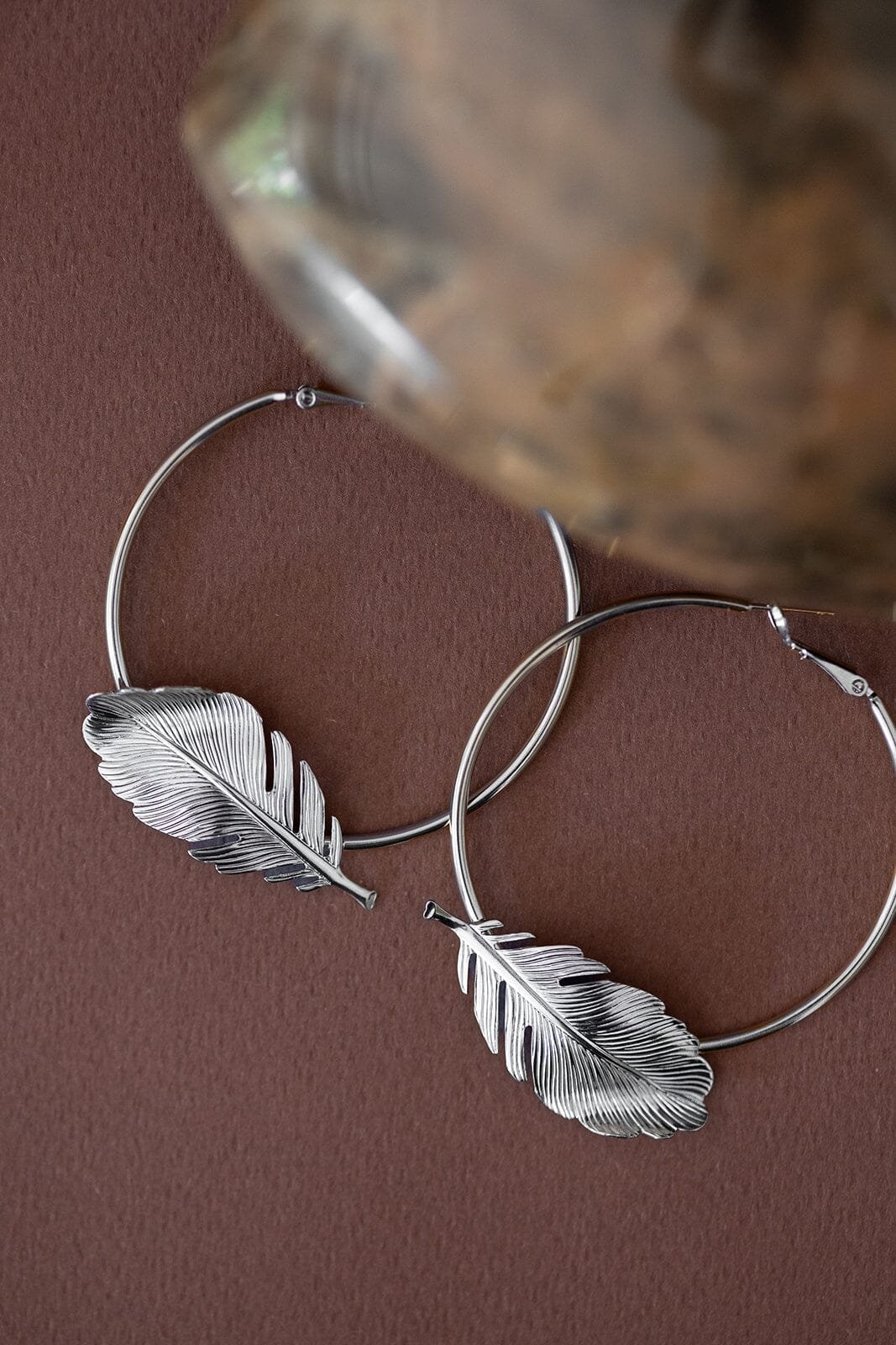 Silver-plated leaf hoop earrings MONSIEUR SIMONE Silver