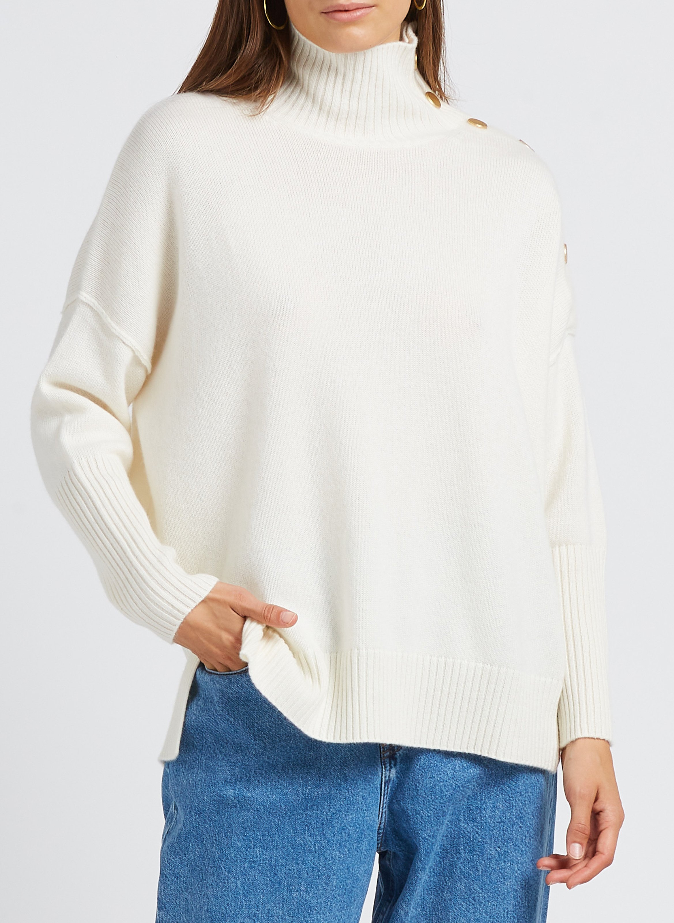 Pull à col montant en cachemire KUJTEN Blanc