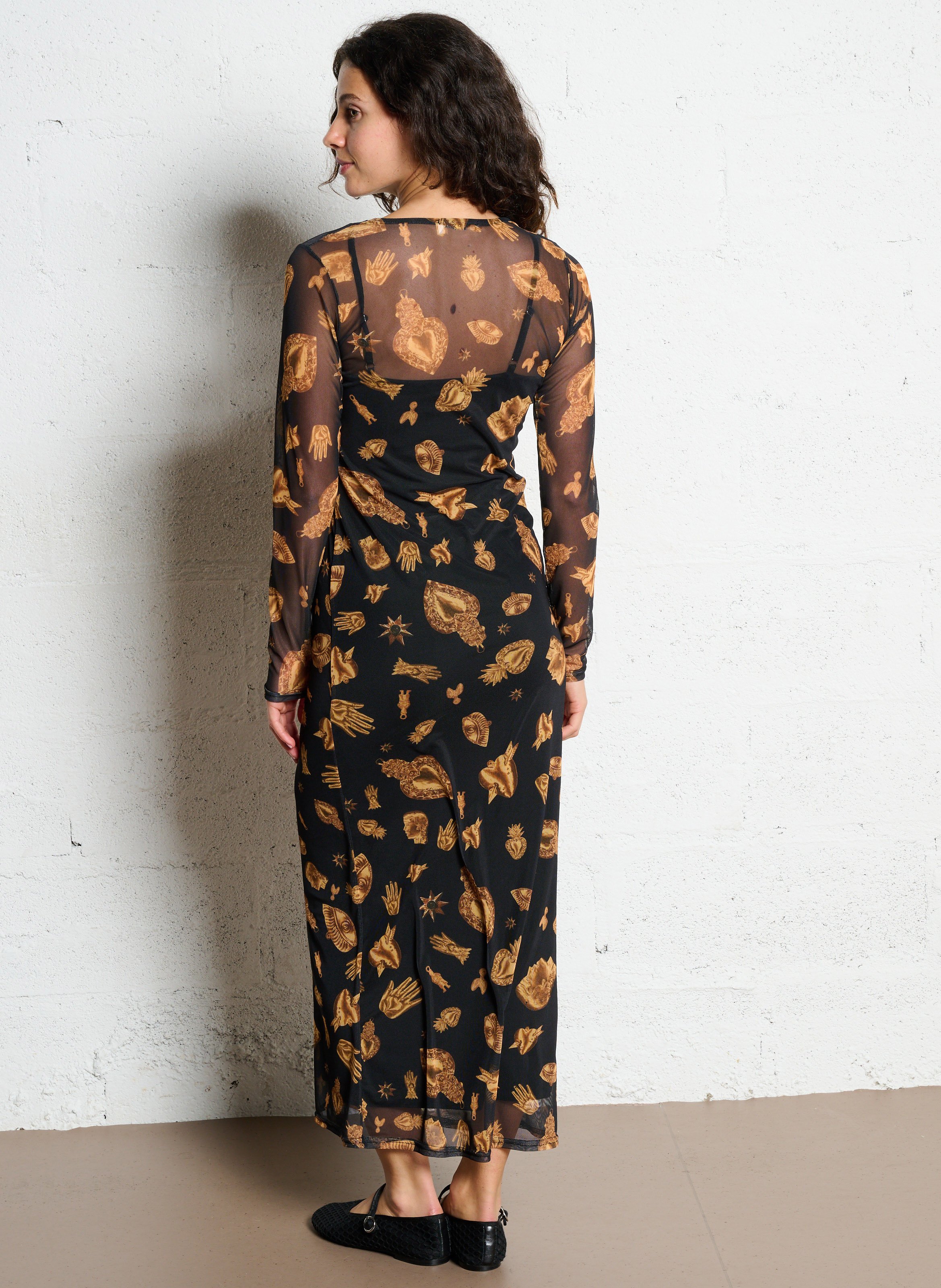 Robe longue col ro d imprimée  NEVER FULLY DRESSED Noir