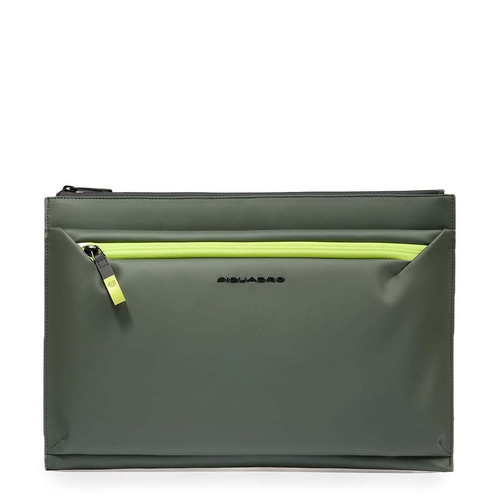 Water-repellent canvas clutch for iPad® with pocket for AirPods® PIQUADRO Green