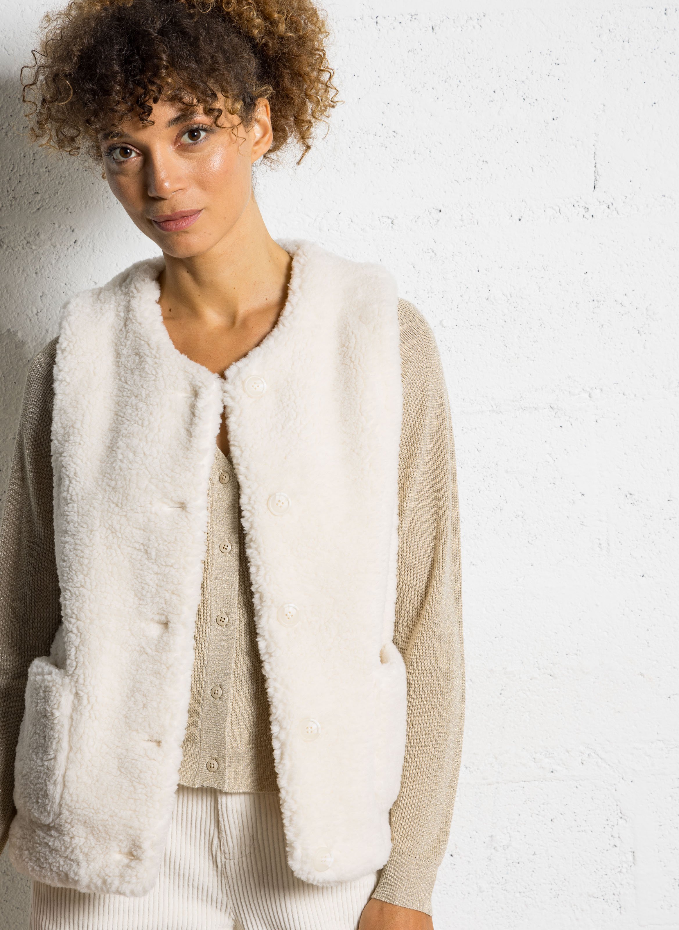 Jacke mit Rundhalsausschnitt und Pelzeffekt SUD EXPRESS Weiss