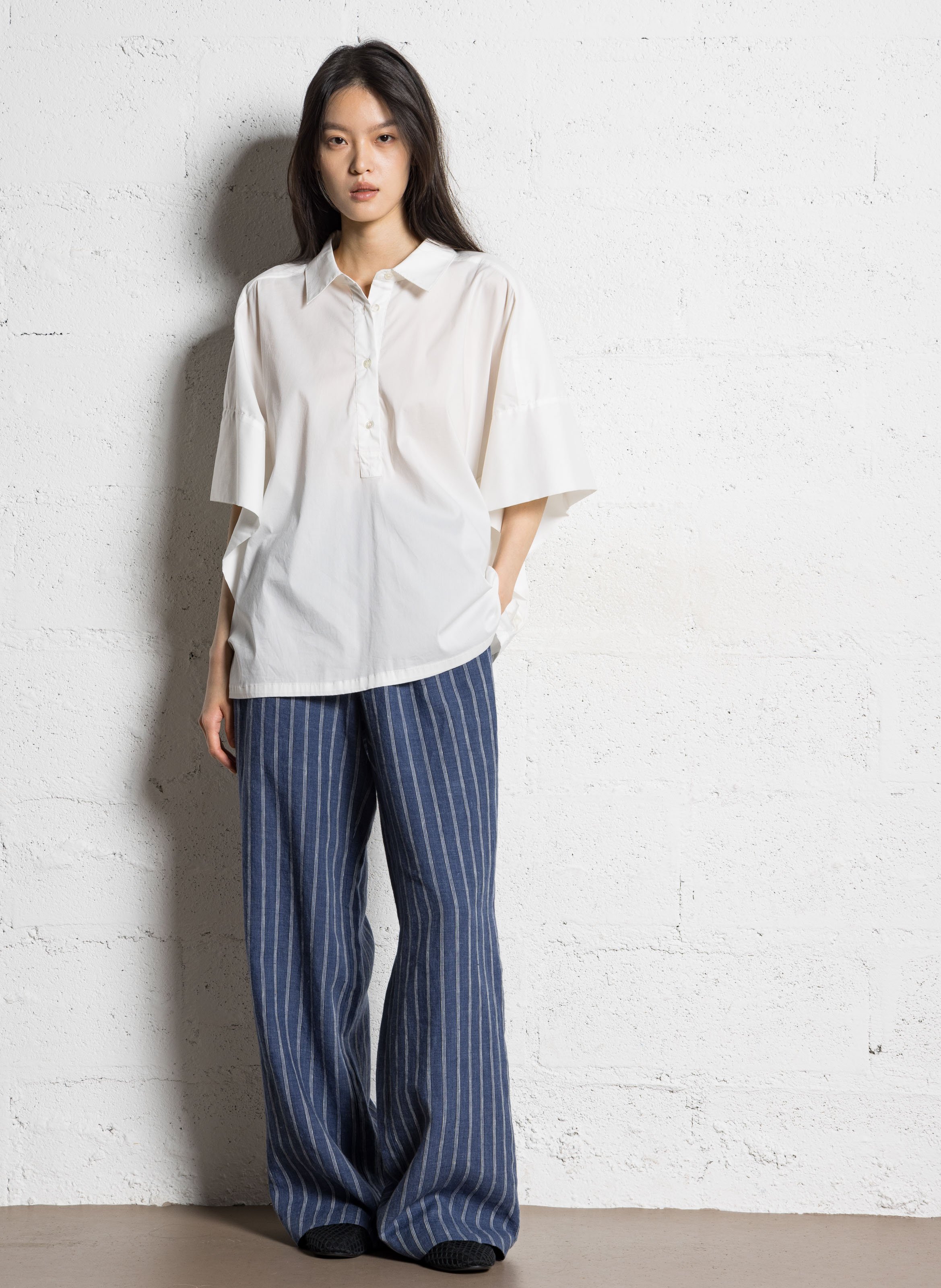 Wijdvallende top met klassieke kraag van gemengd katoen JC SOPHIE Wit