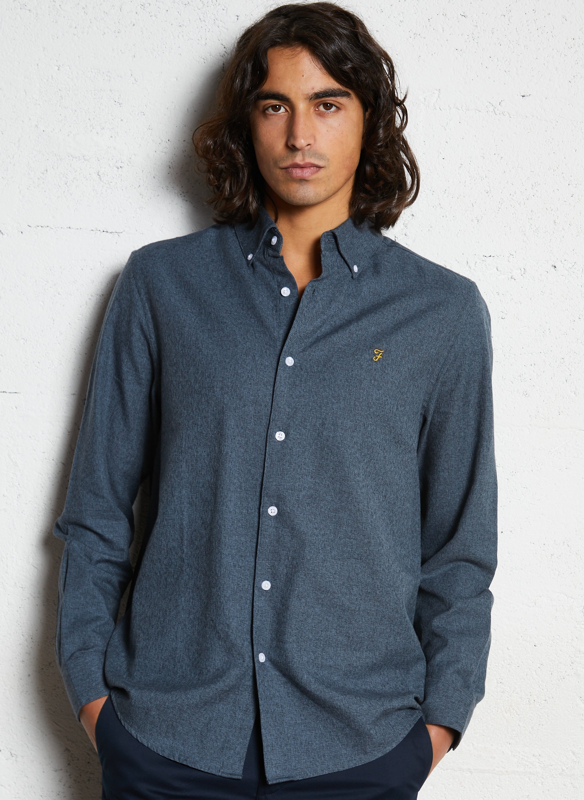 Chemise droite col classique en coton bio FARAH Bleu