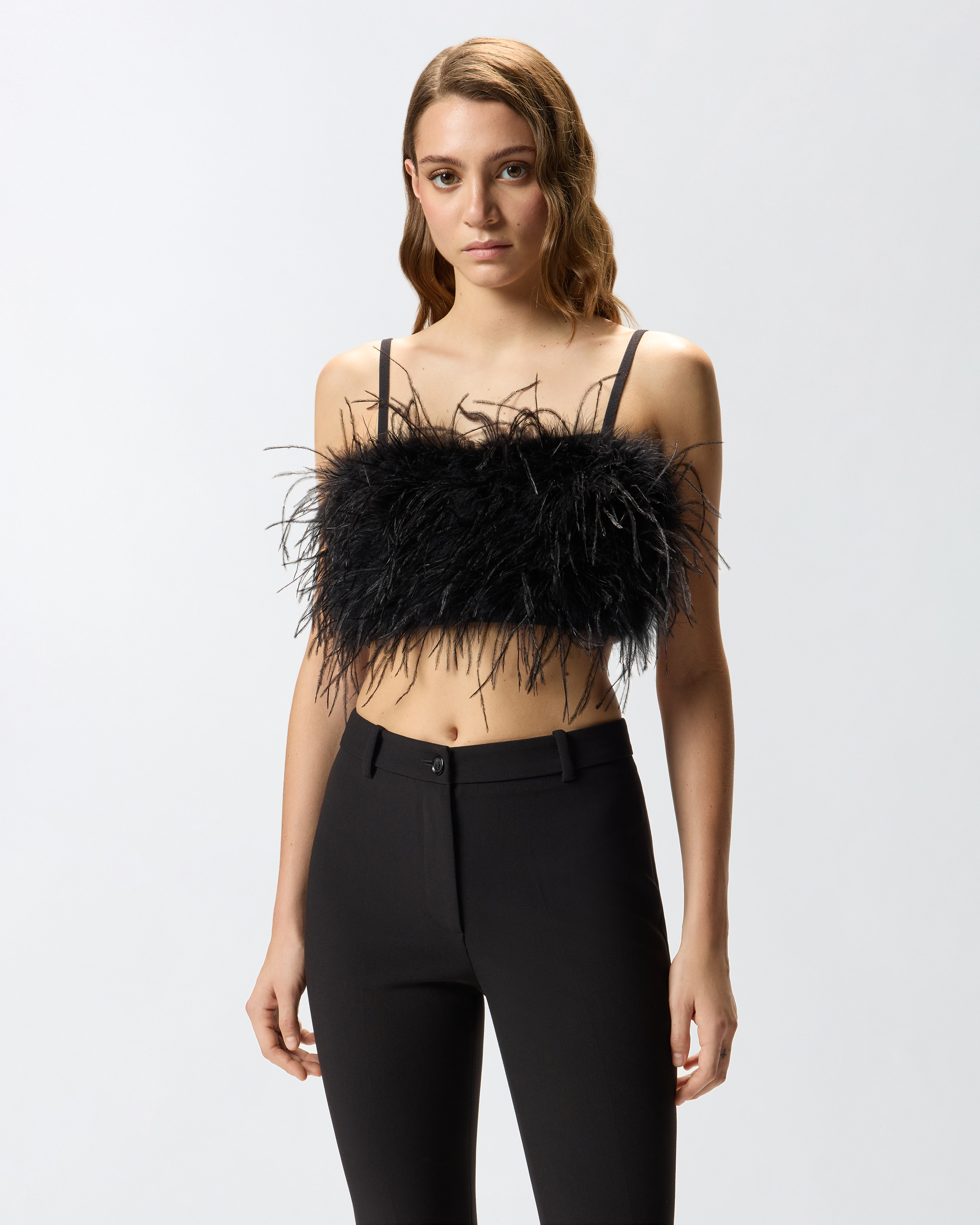 Crop top with feathers PINKO Black