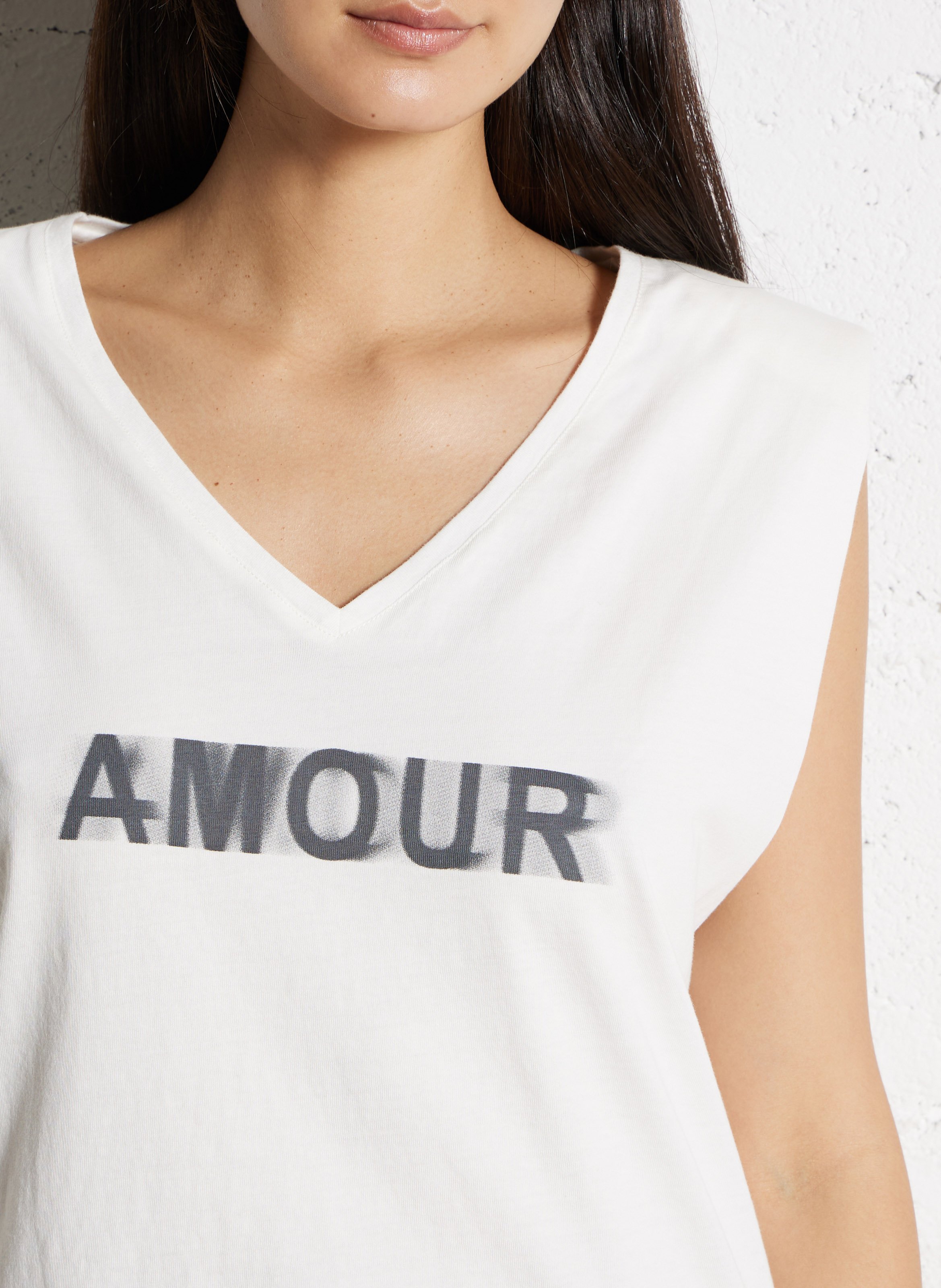 Straight cotton screen-printed V-neck T-shirt IKKS White