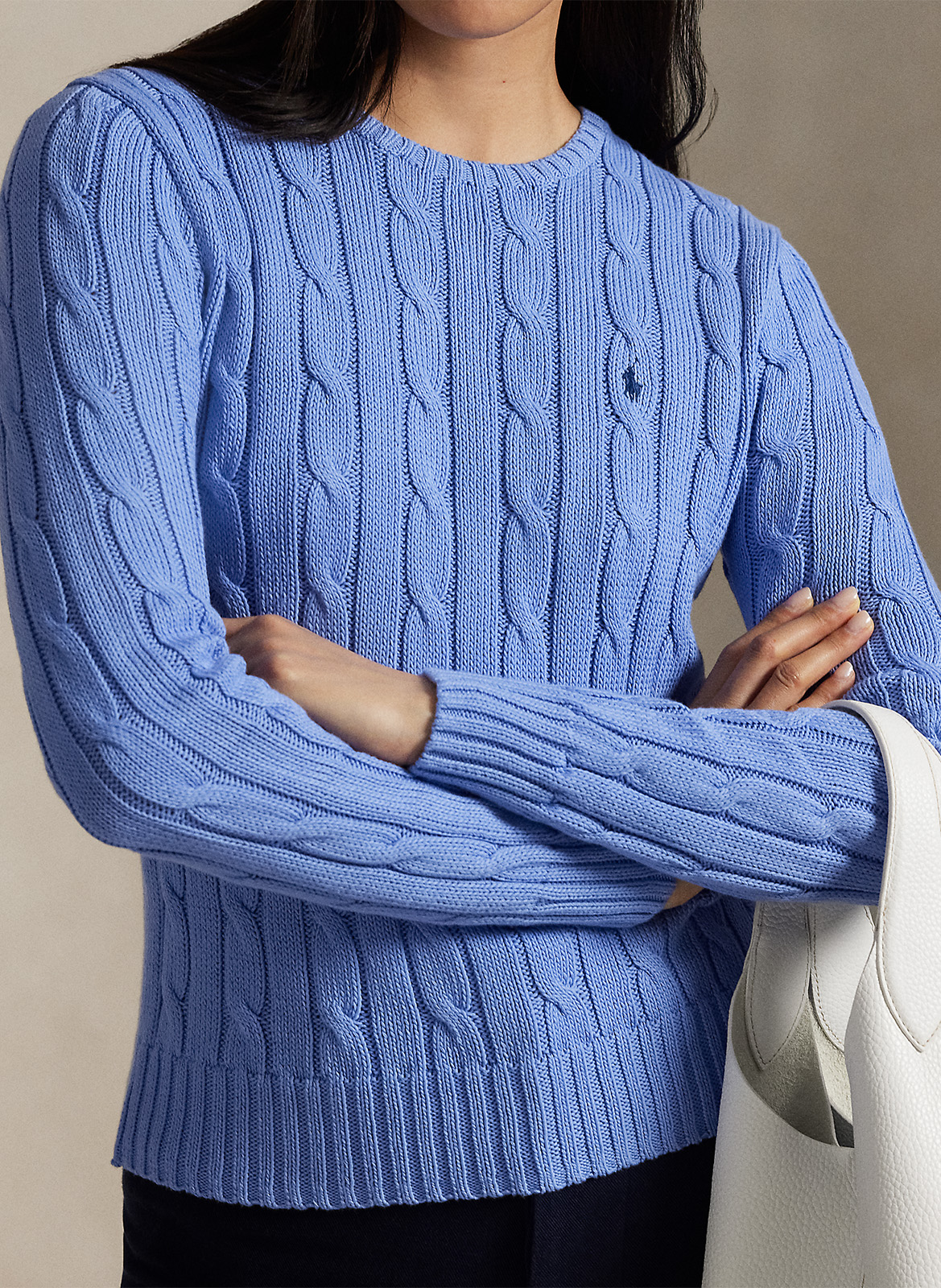 Pull moulant col rond en coton POLO RALPH LAUREN Bleu