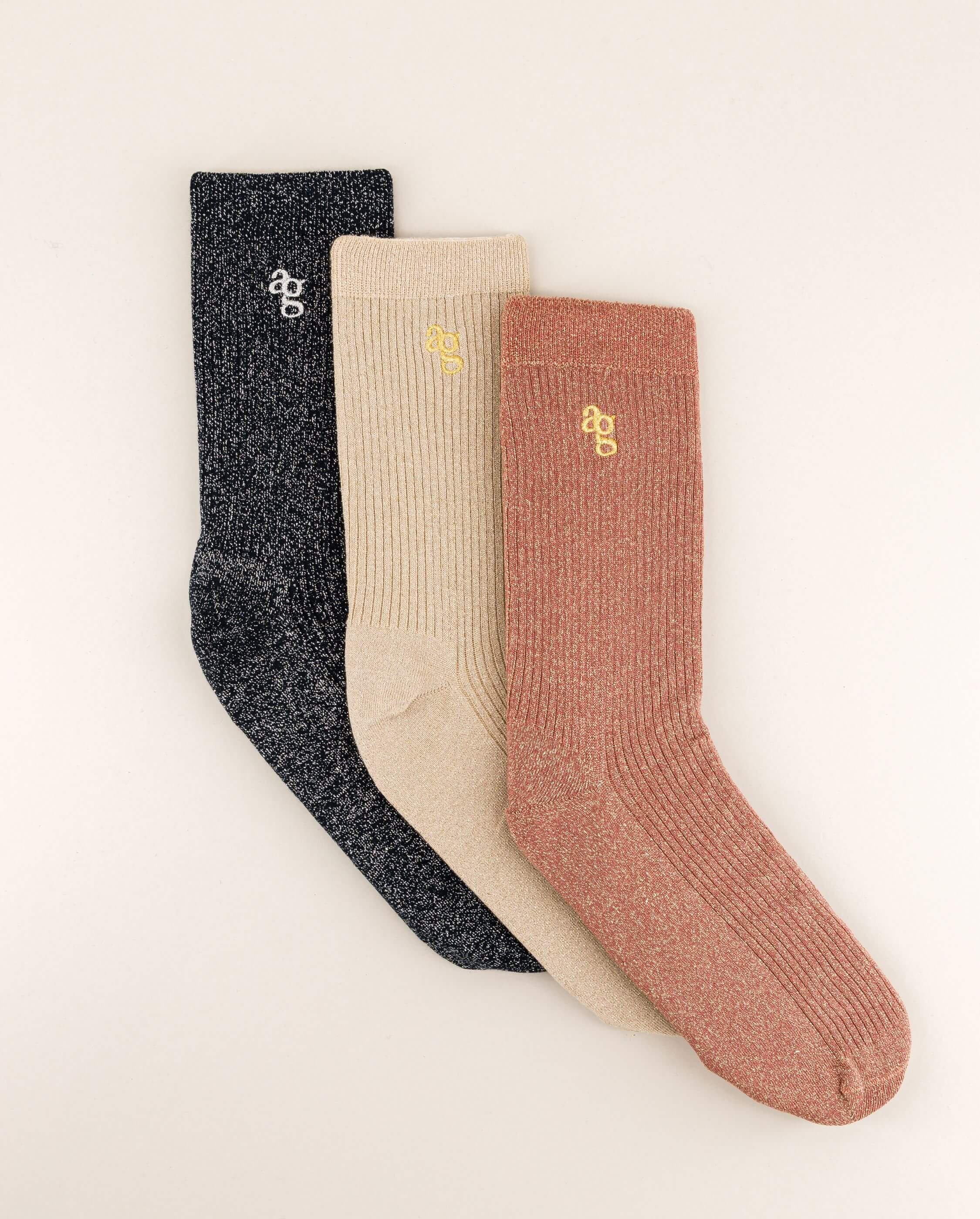 Pack of 3 pairs of women's socks, lurex ANGARDE Multicolored