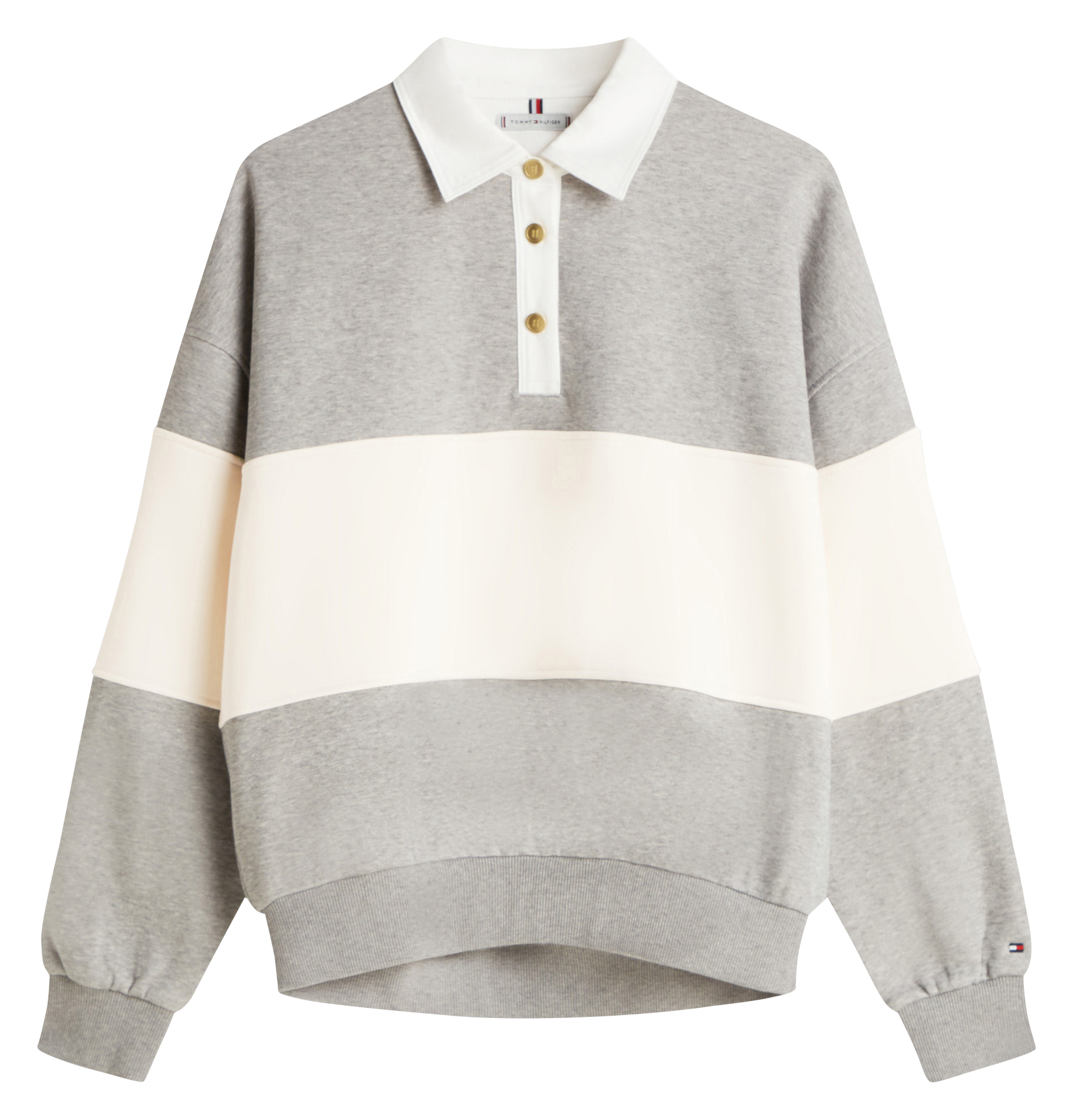 Sweat col polo à rayure en coton mélangé TOMMY HILFIGER Gris