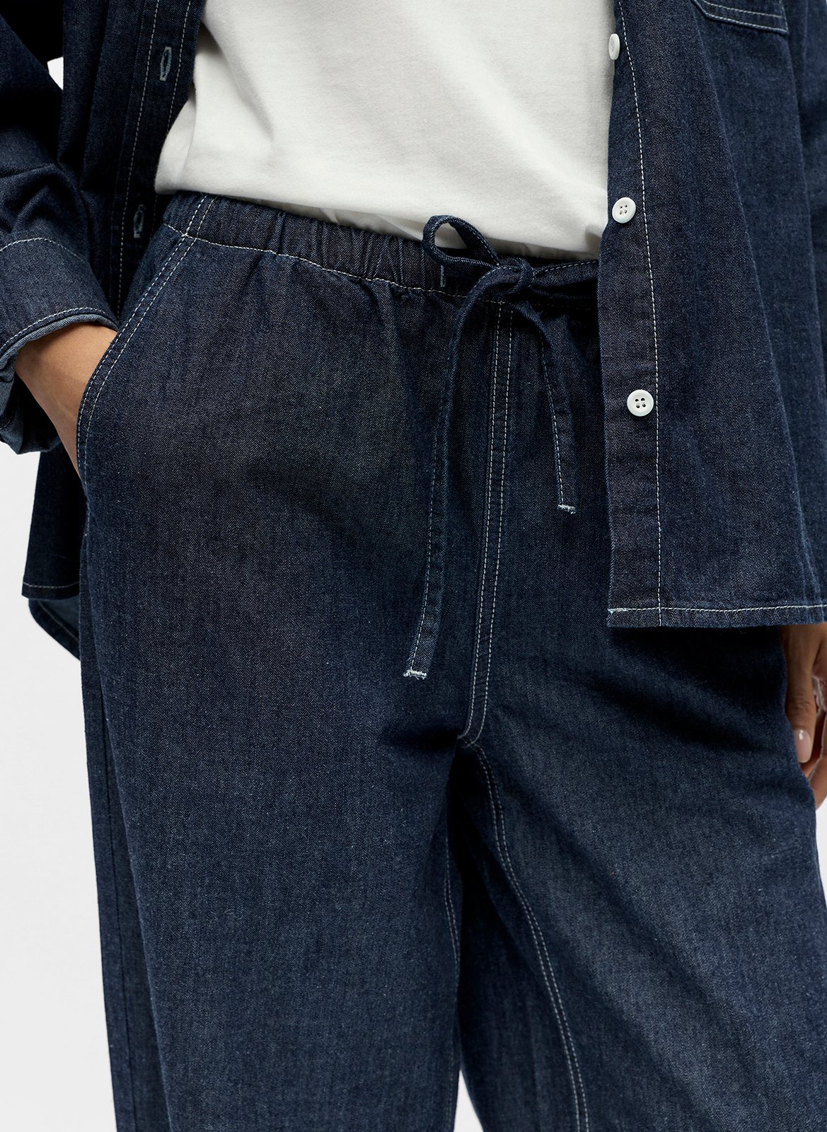 Pantalon droit en coton bio et coton OBJECT Bleu